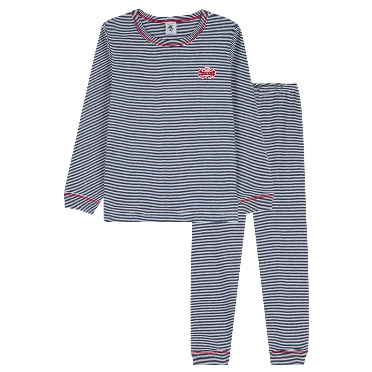 Petit Bateau Pyjama Ringelstreifen blau weiß aus Rippstrick Schlafanzug Petit Bateau
