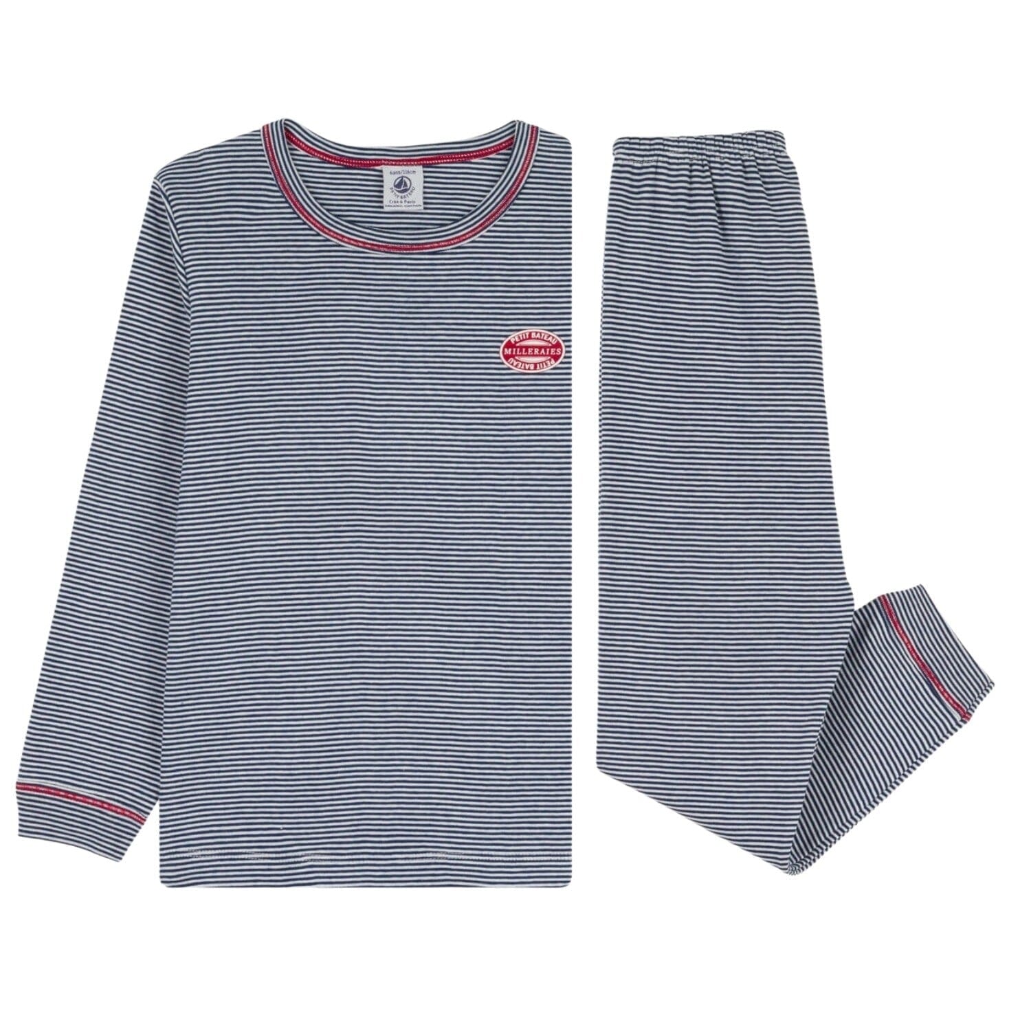Petit Bateau Pyjama Ringelstreifen blau weiß aus Rippstrick Schlafanzug Petit Bateau