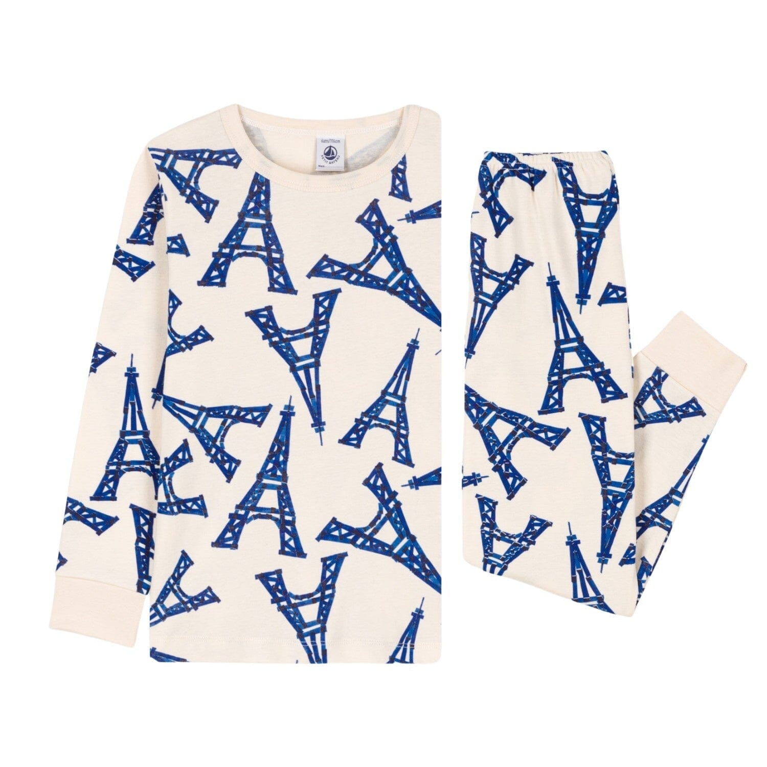 Petit Bateau Paris Pyjama mit blauen Eiffelturm Motiven Schlafanzug Petit Bateau