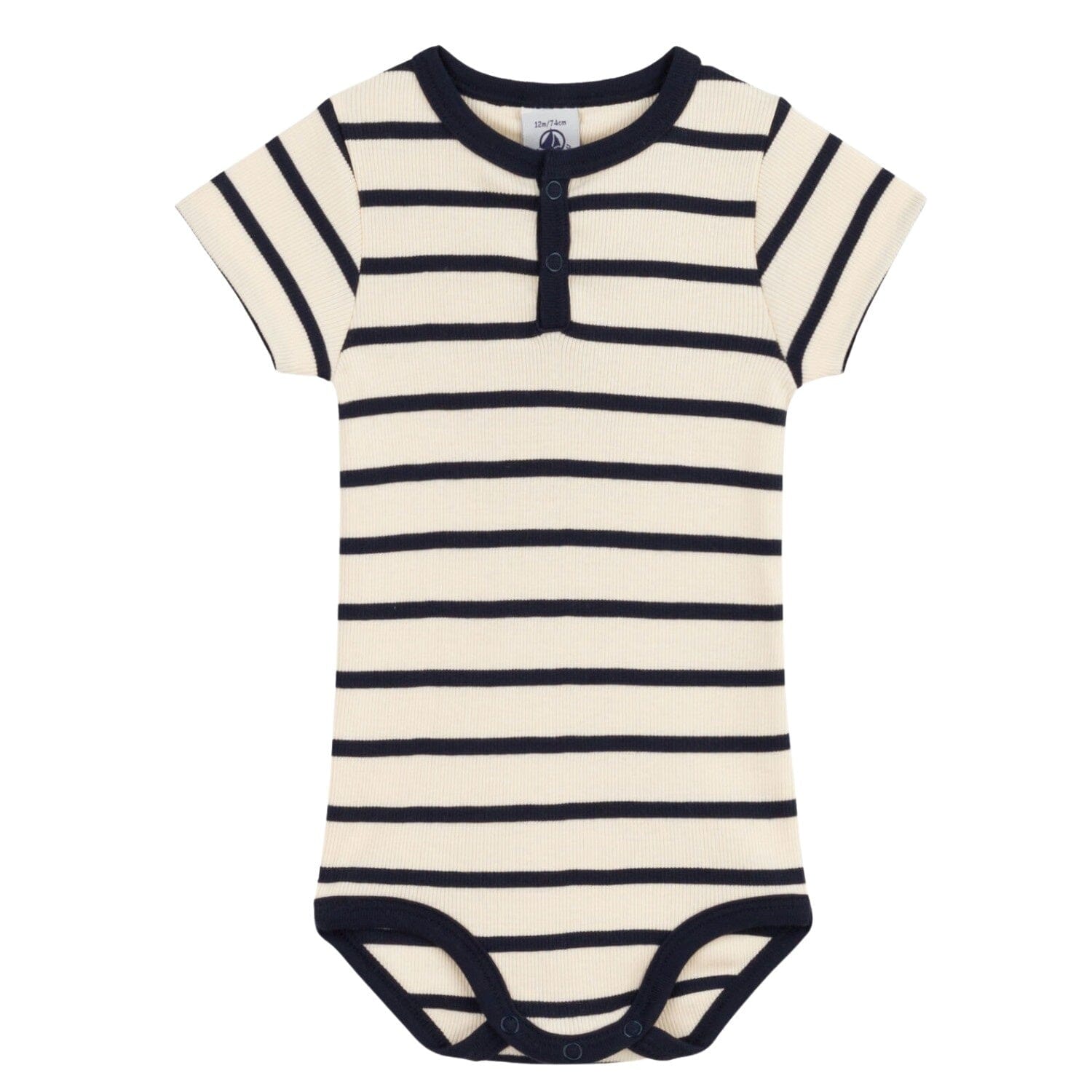 Petit Bateau Kurzärmeliger Baby-Body aus gestreiftem Rippstrick Spieler / Body Petit Bateau