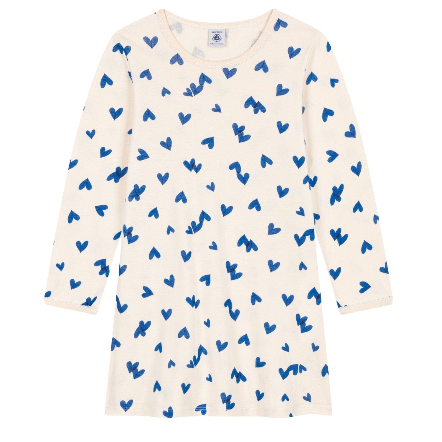 Petit Bateau Nachthemd cremefarben mit blauen Herzmotiv aus 100% Baumwolle Nachthemd Petit Bateau