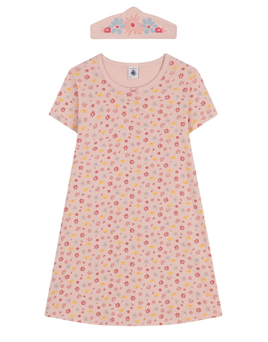 Petit Bateau Nachthemd weiß mit Blumenprint und Haube Nachthemd Petit Bateau