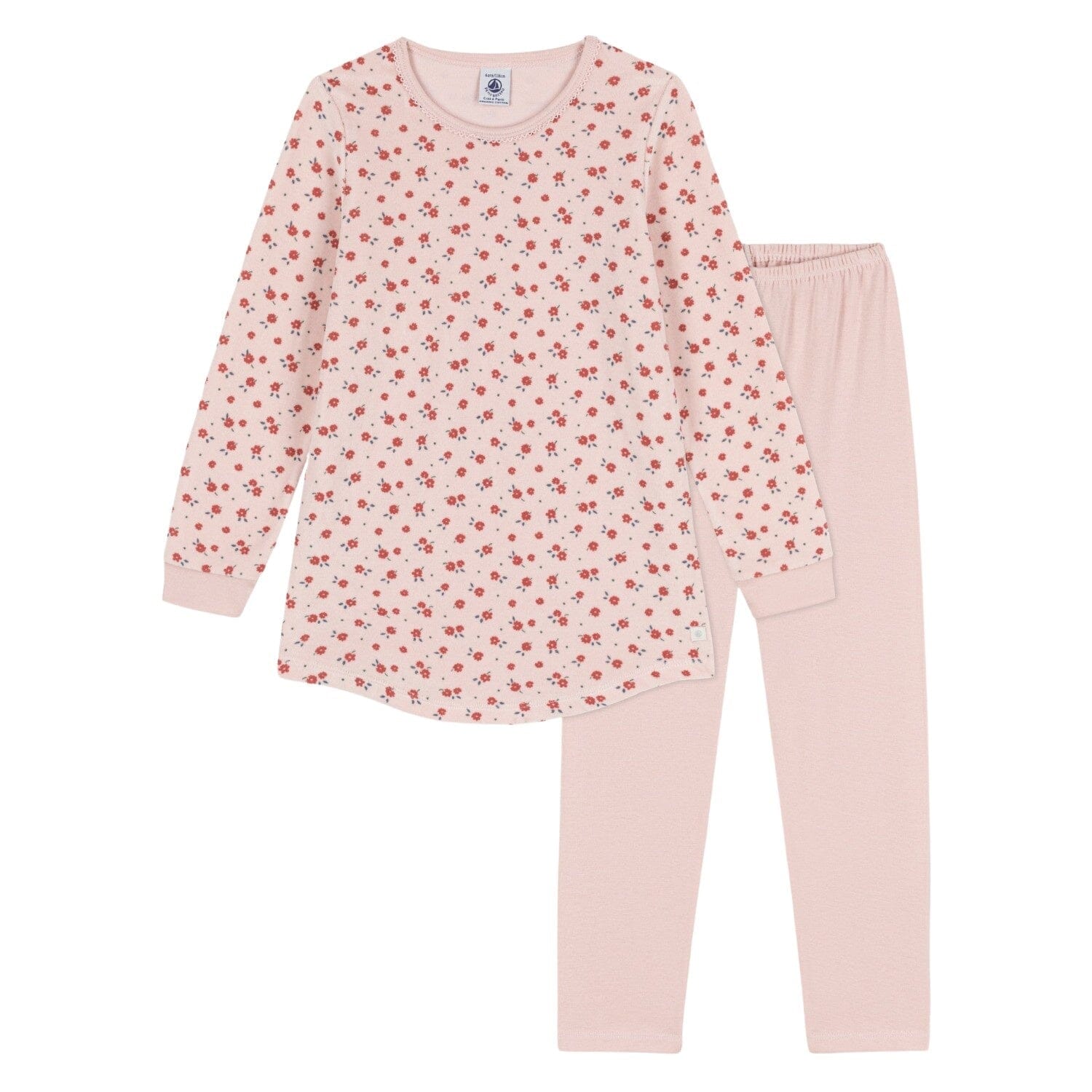 Petit Bateau Pyjama Molton Set rosa mit Blumen Schlafanzug Petit Bateau