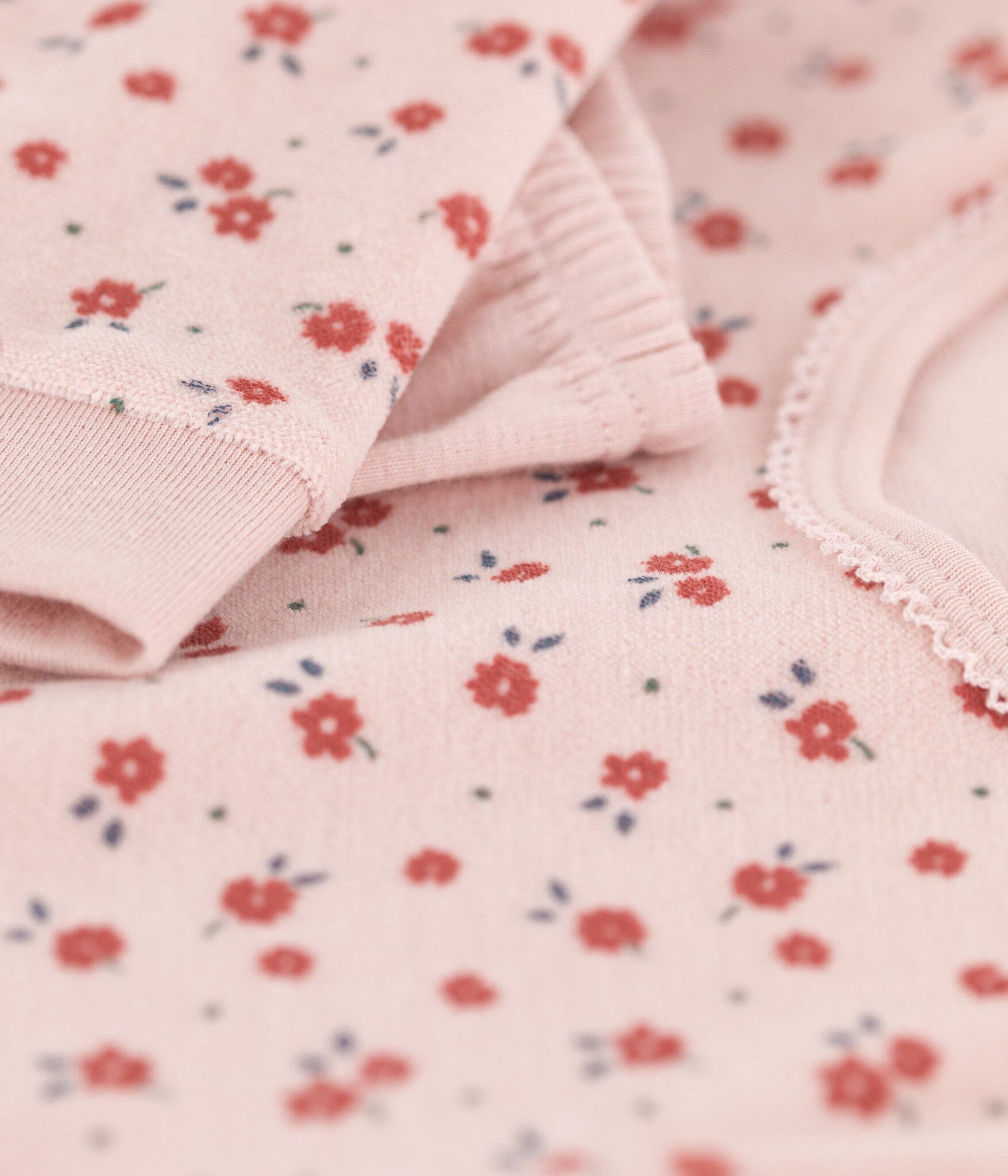 Petit Bateau Pyjama Molton Set rosa mit Blumen Schlafanzug Petit Bateau