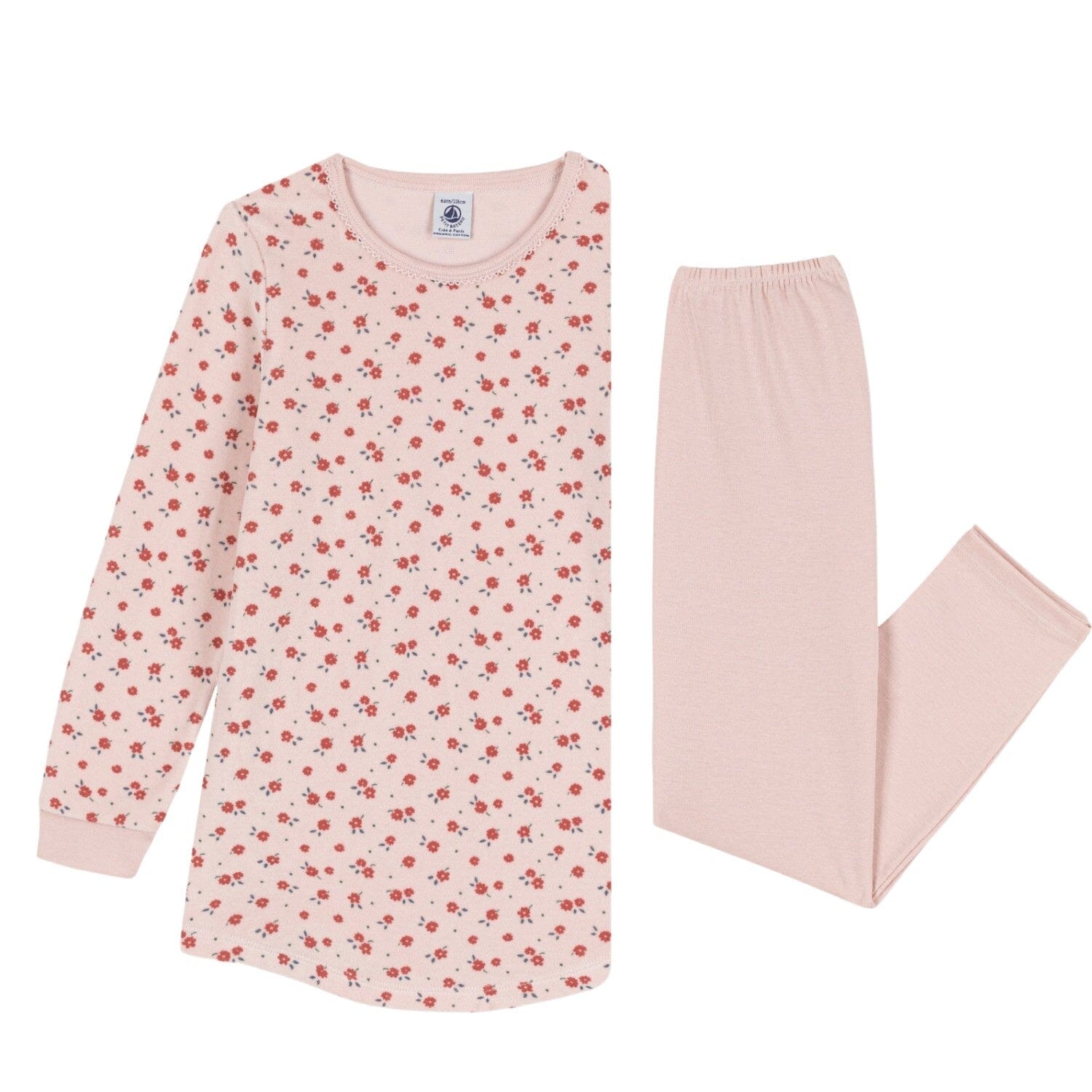 Petit Bateau Pyjama Molton Set rosa mit Blumen Schlafanzug Petit Bateau