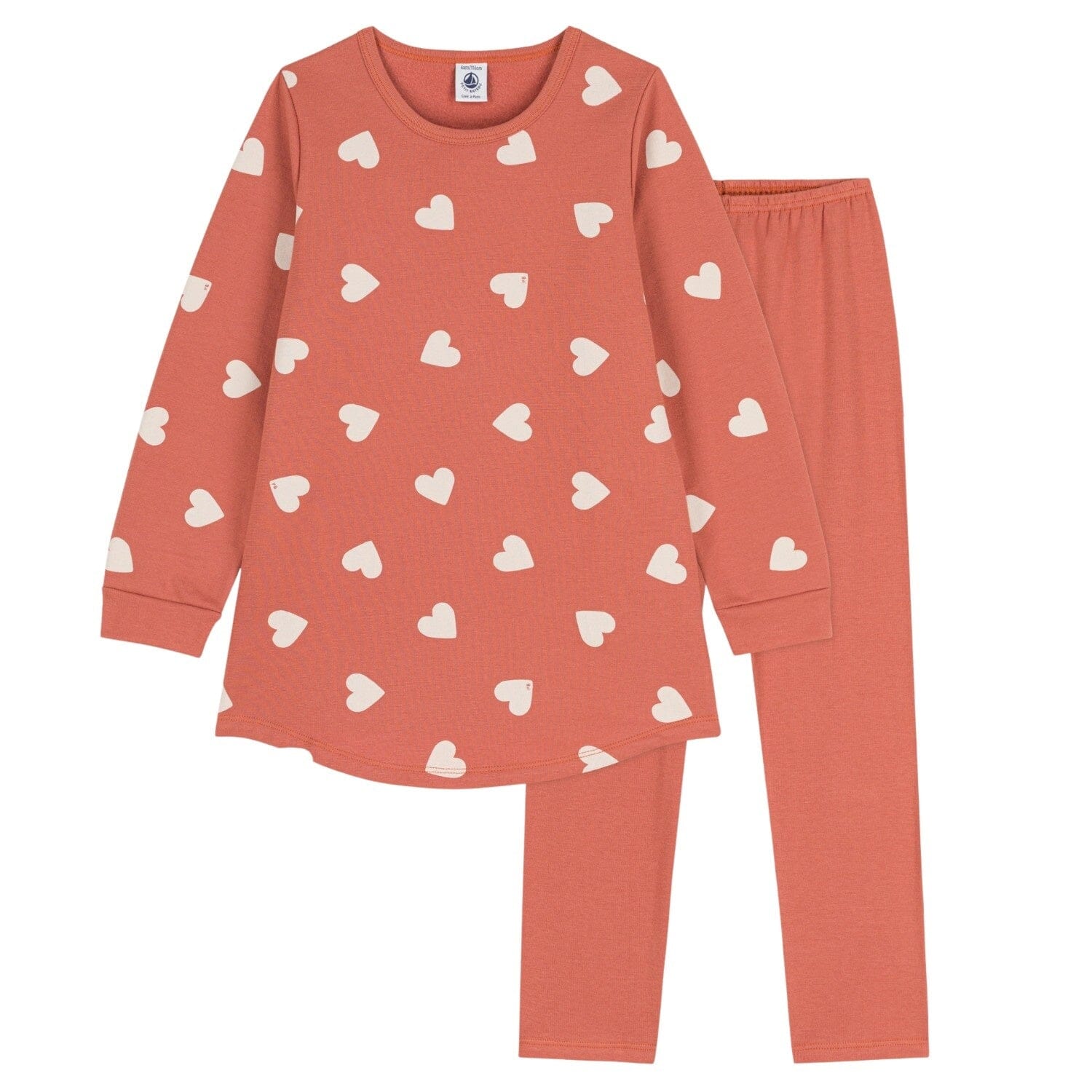 Petit Bateau Pyjama Set rot Herzen aus Molton Schlafanzug Petit Bateau