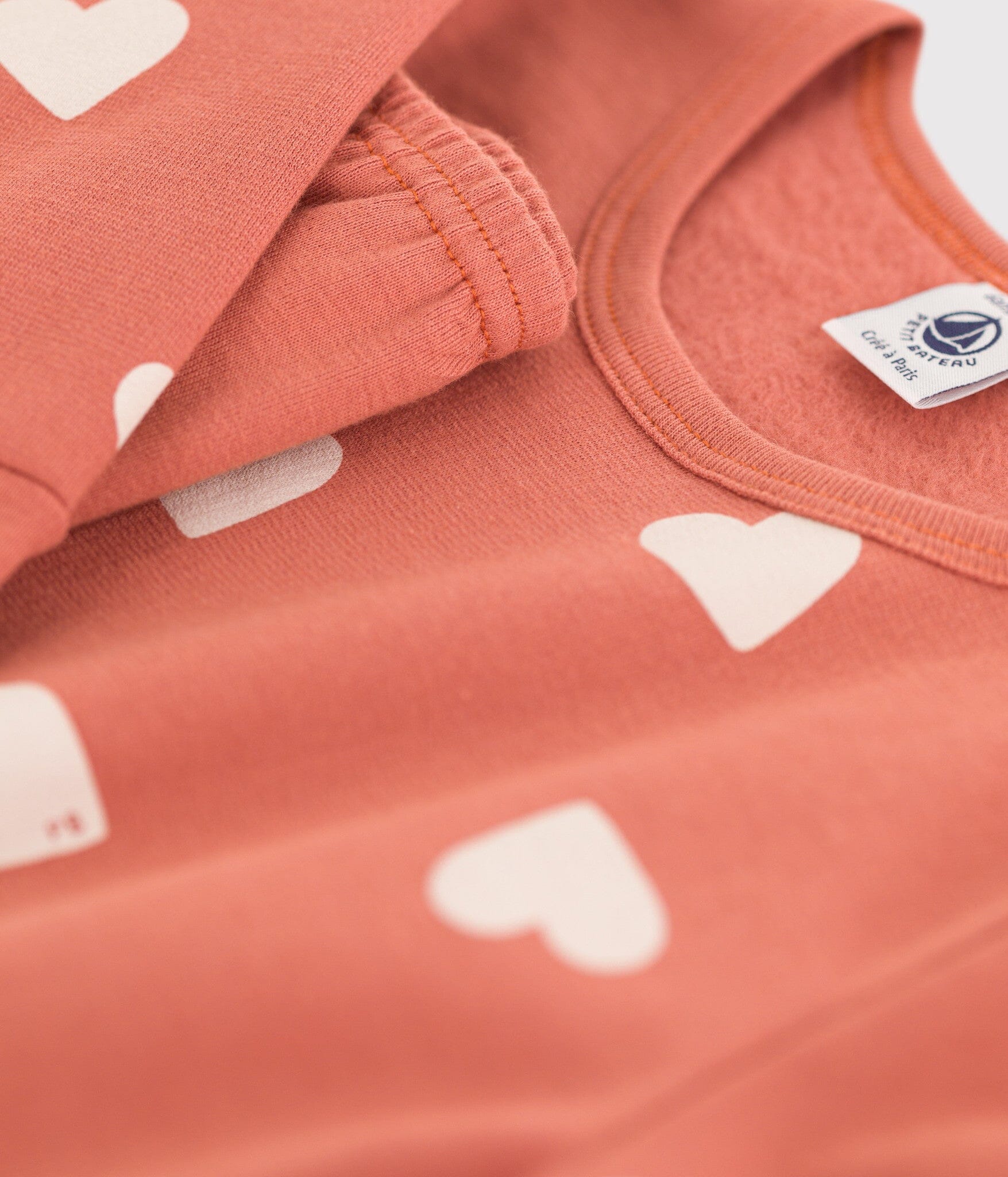 Petit Bateau Pyjama Set rot Herzen aus Molton Schlafanzug Petit Bateau