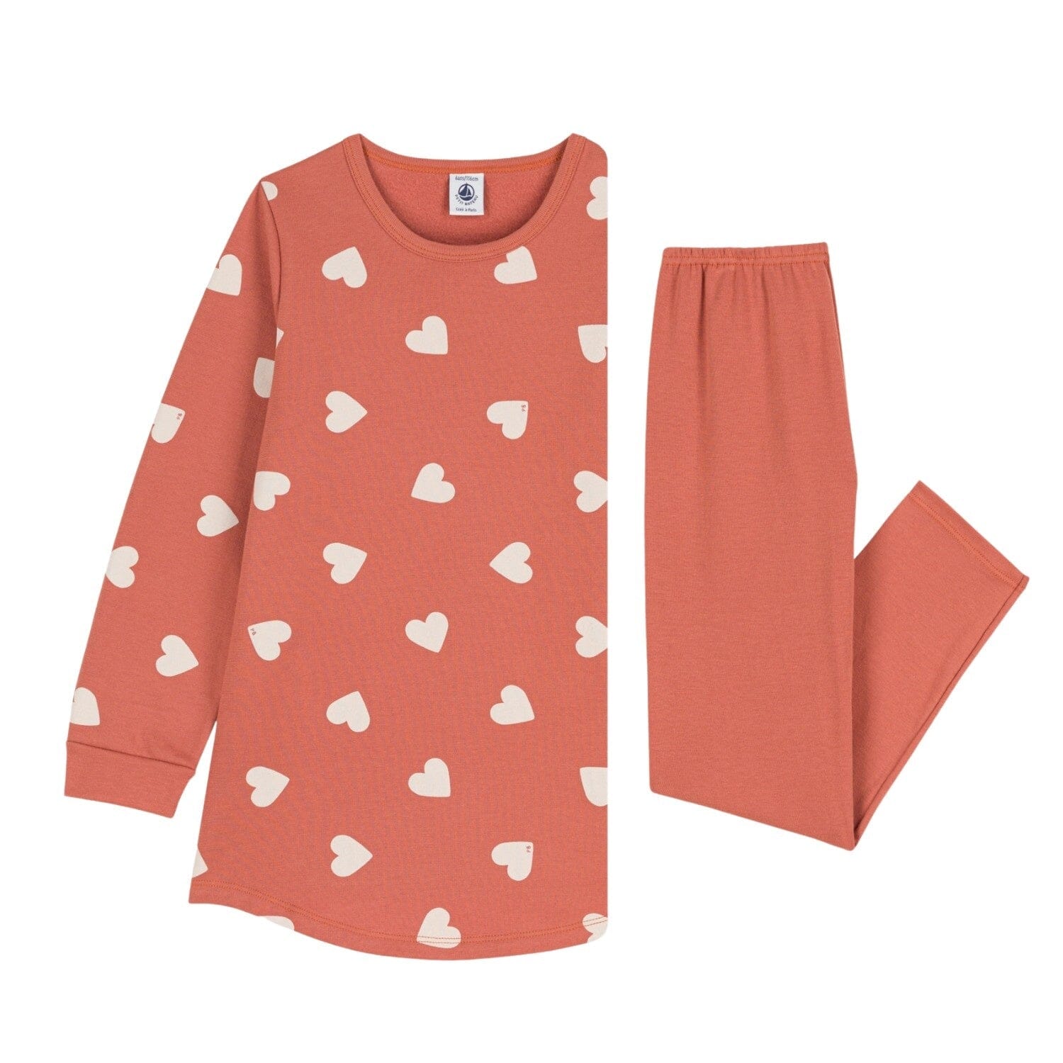 Petit Bateau Pyjama Set rot Herzen aus Molton Schlafanzug Petit Bateau