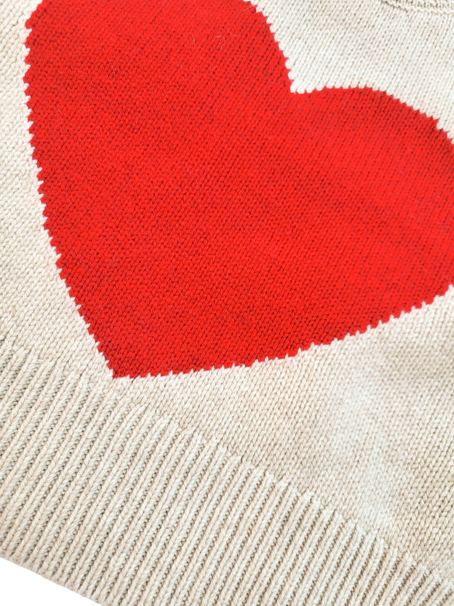 Petit Bateau Strickpullover beige mit rotem großem Herz vorne Wolle Rippstrick kuschelig warm Pullover Petit Bateau