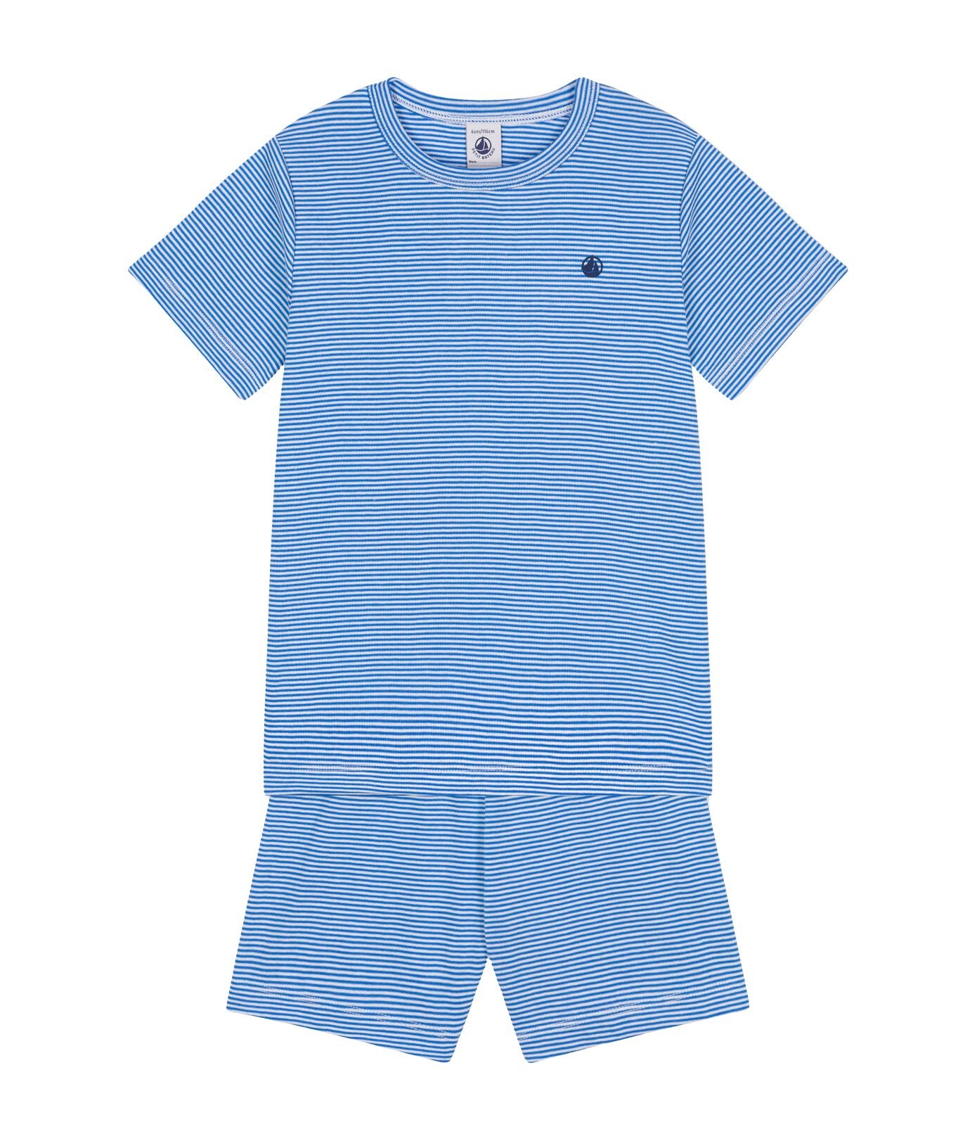 Petit Bateau kurzer Pyjama mit blau-weißen Streifen Schlafanzug Petit Bateau