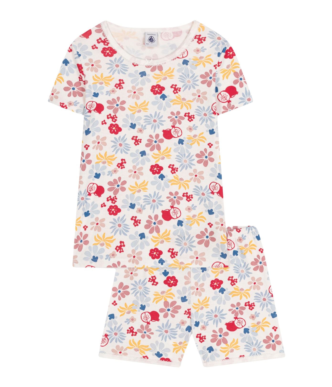 Petit Bateau kurz Pyjama creme mit Print allover Früchte Schlafanzug Petit Bateau