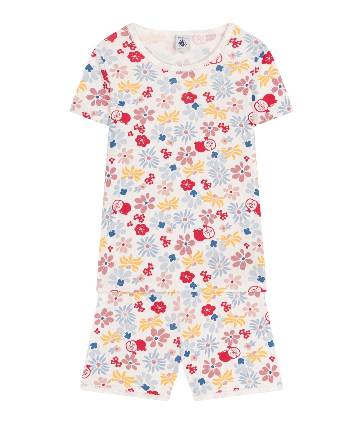 Petit Bateau kurz Pyjama creme mit Print allover Früchte Schlafanzug Petit Bateau