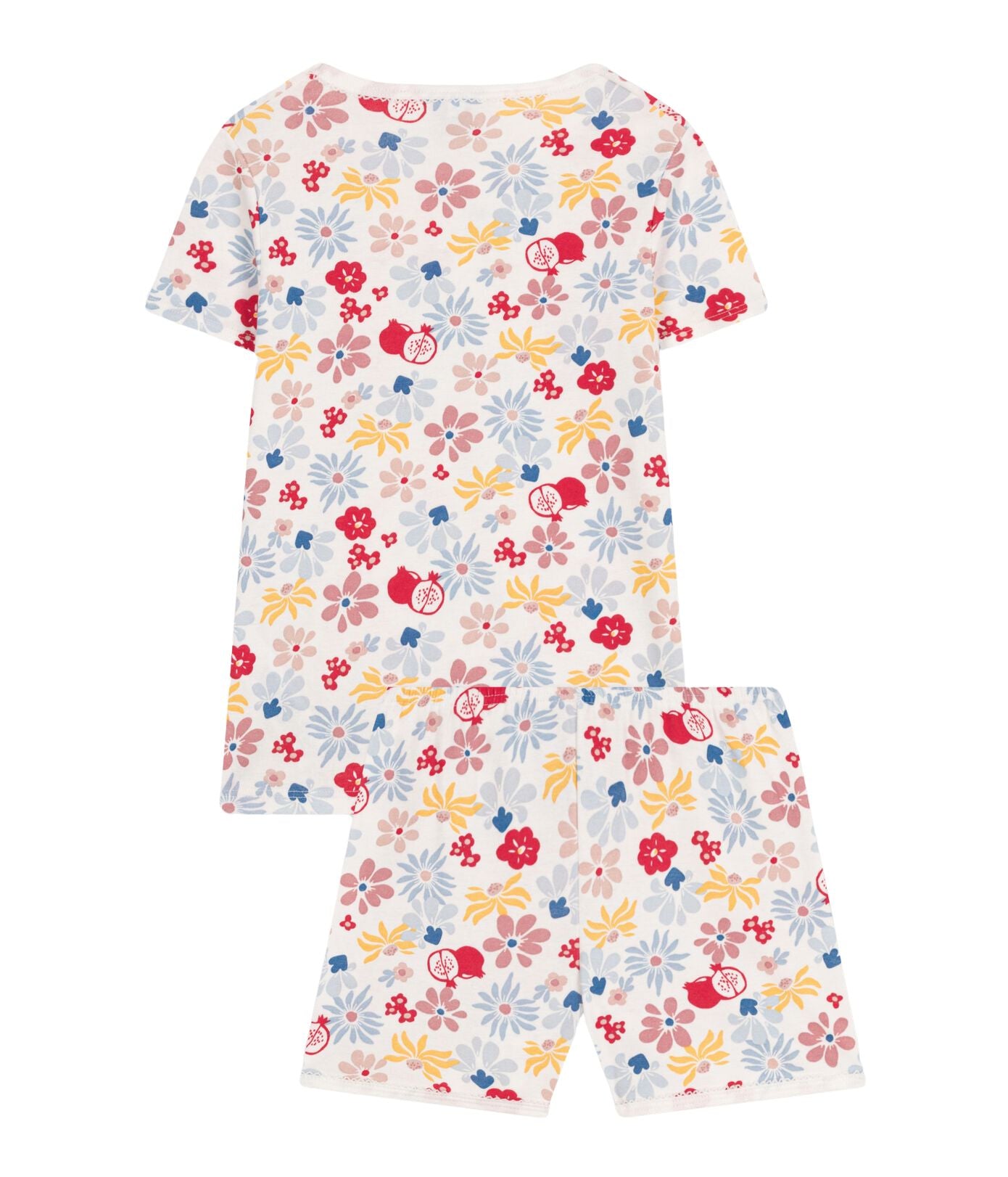 Petit Bateau kurz Pyjama creme mit Print allover Früchte Schlafanzug Petit Bateau