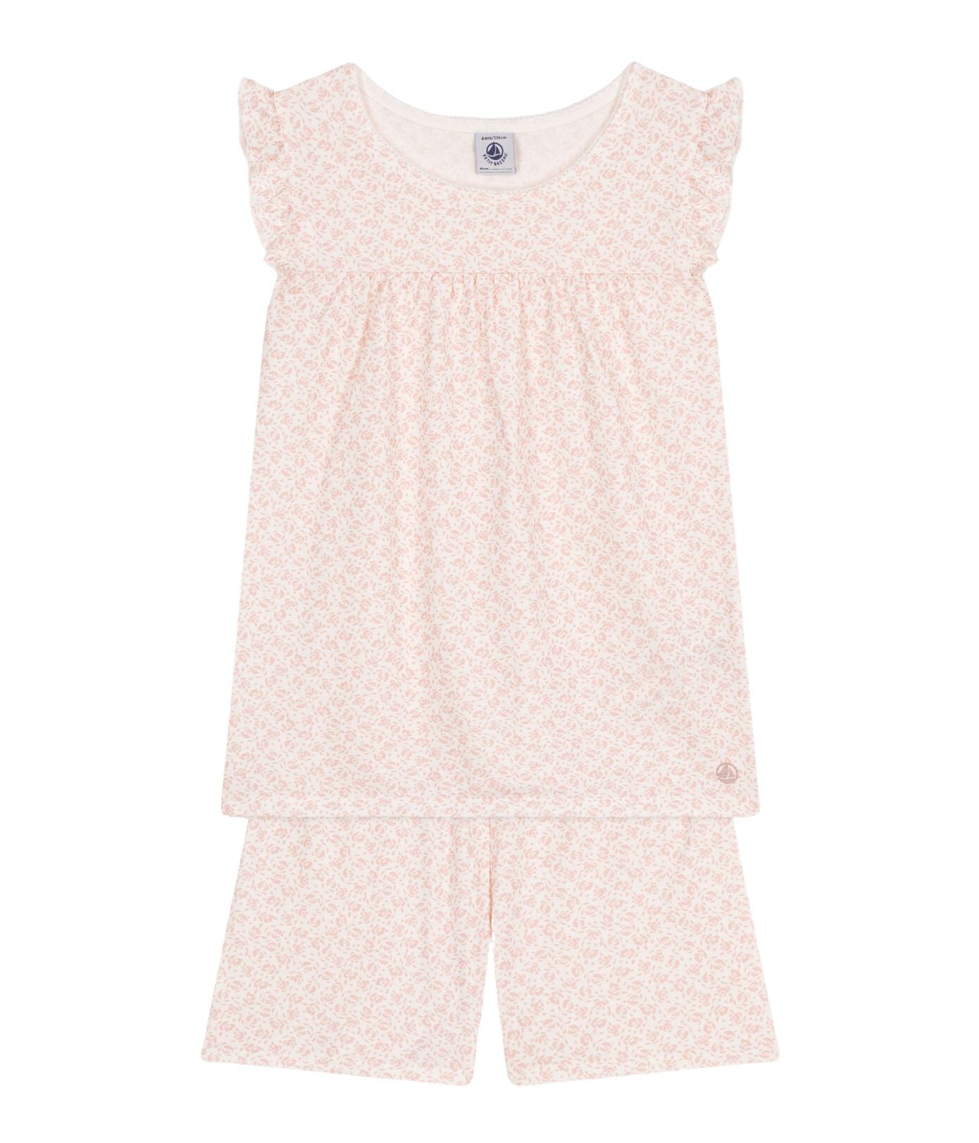 Petit Bateau kurzer Pyjama mit rosafarbenem Rosenmuster Schlafanzug Petit Bateau