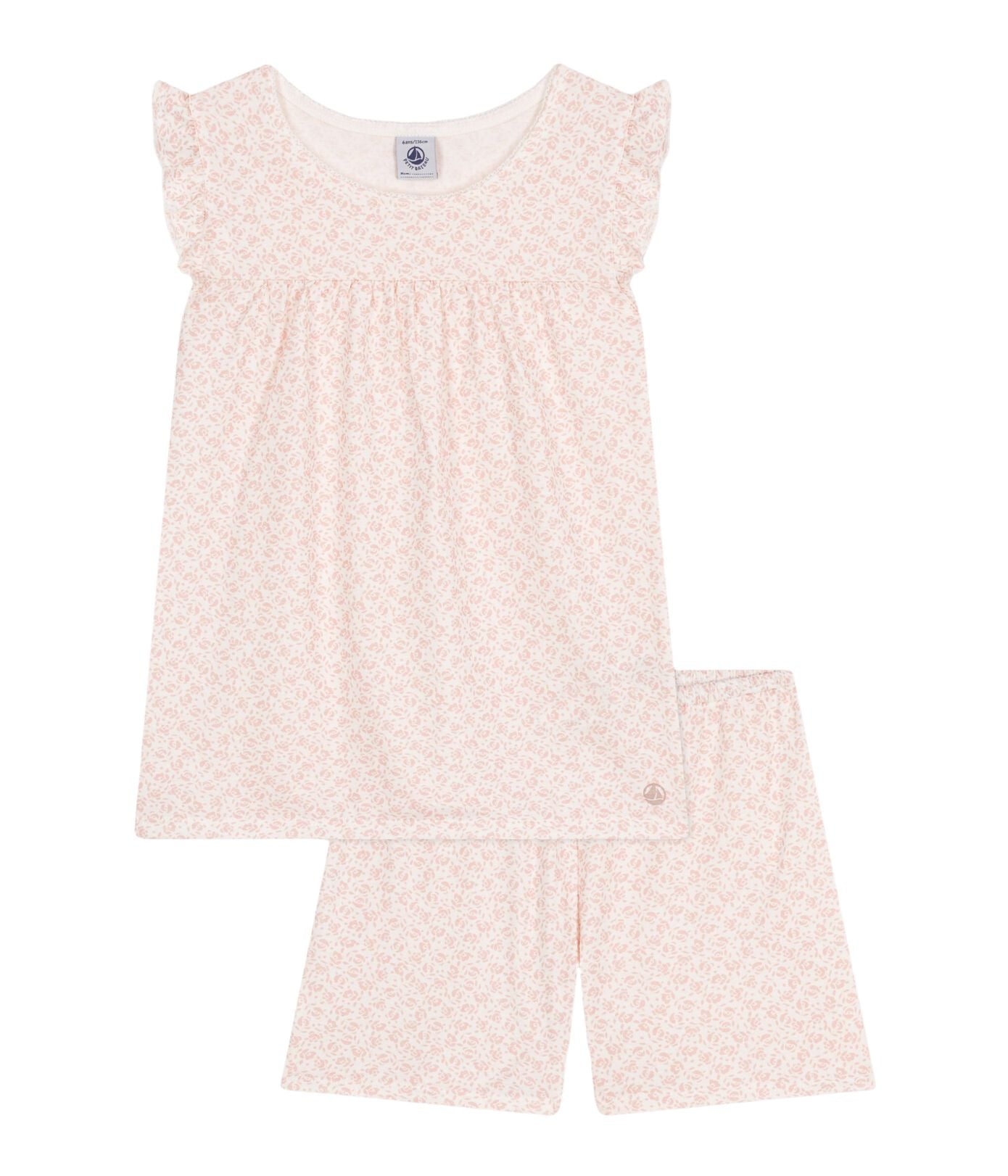 Petit Bateau kurzer Pyjama mit rosafarbenem Rosenmuster Schlafanzug Petit Bateau