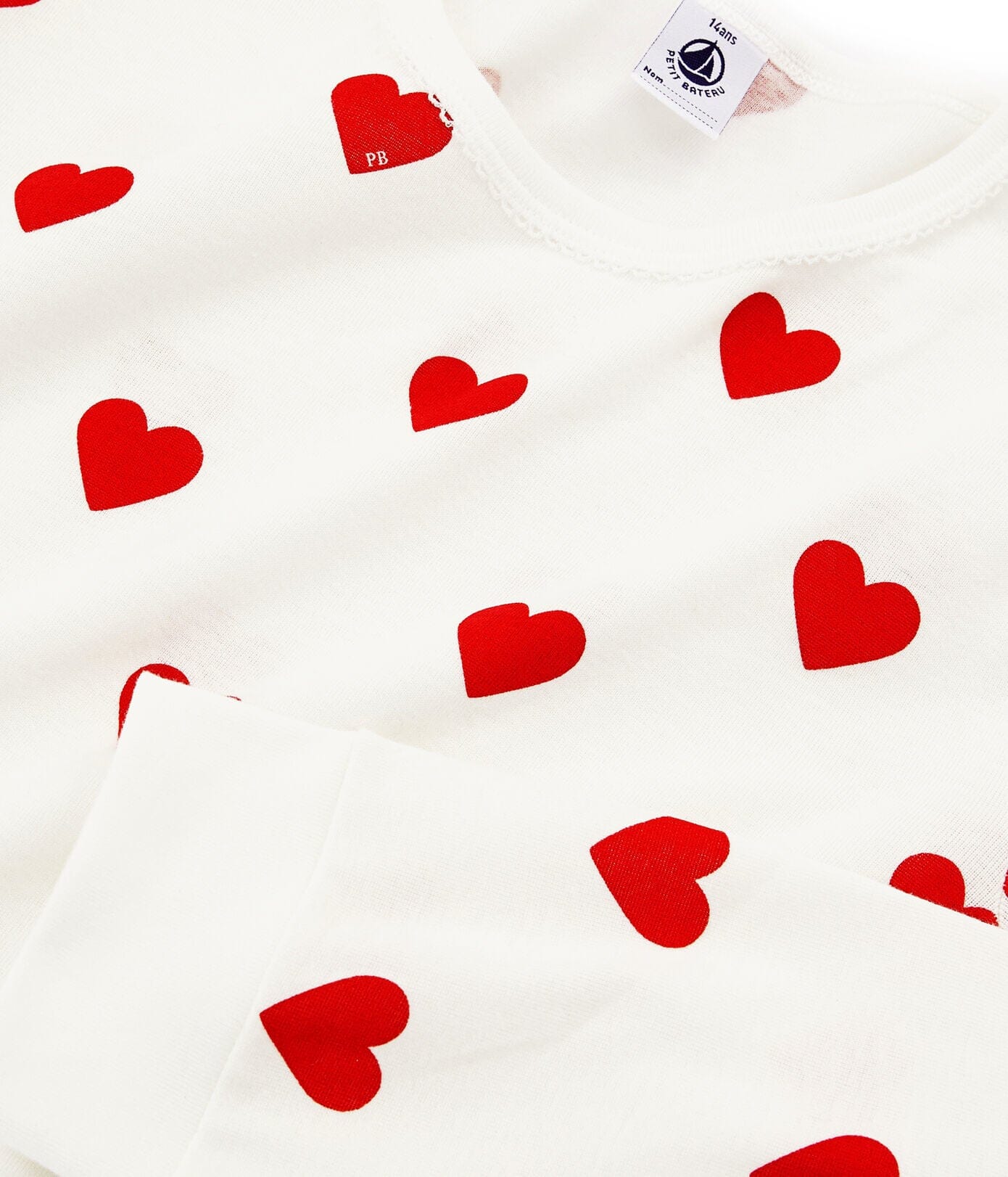 Petit Bateau Pyjama creme Herzen aus Biobaumwolle Schlafanzug Petit Bateau