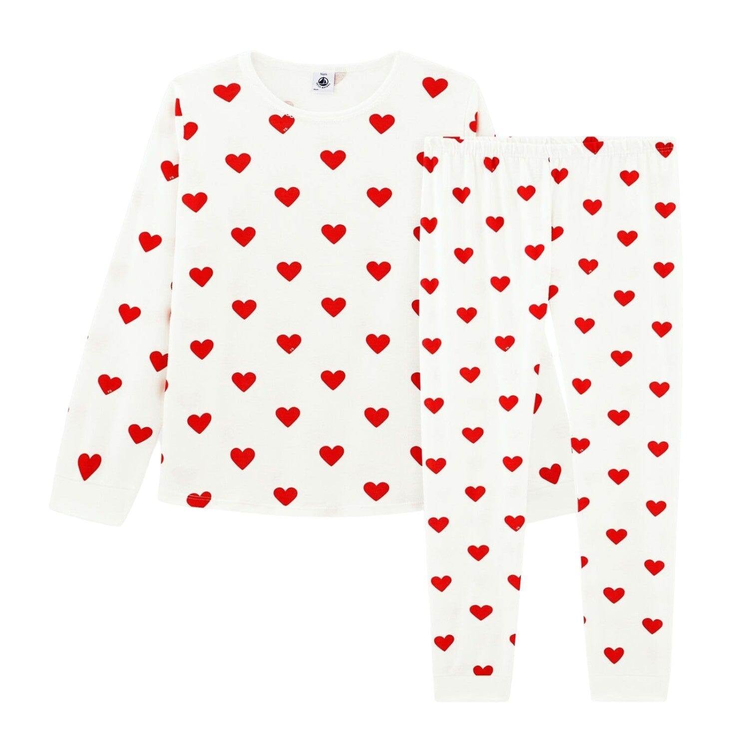 Petit Bateau Pyjama creme Herzen aus Biobaumwolle Schlafanzug Petit Bateau