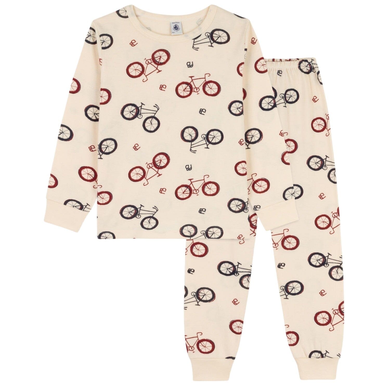 Petit Bateau Pyjama creme bunte Fahrräder aus Baumwolle Schlafanzug Petit Bateau