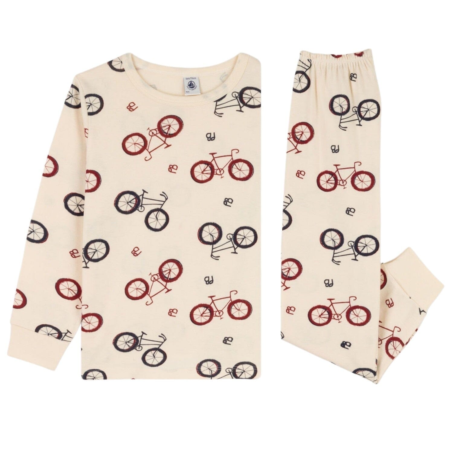 Petit Bateau Pyjama creme bunte Fahrräder aus Baumwolle Schlafanzug Petit Bateau