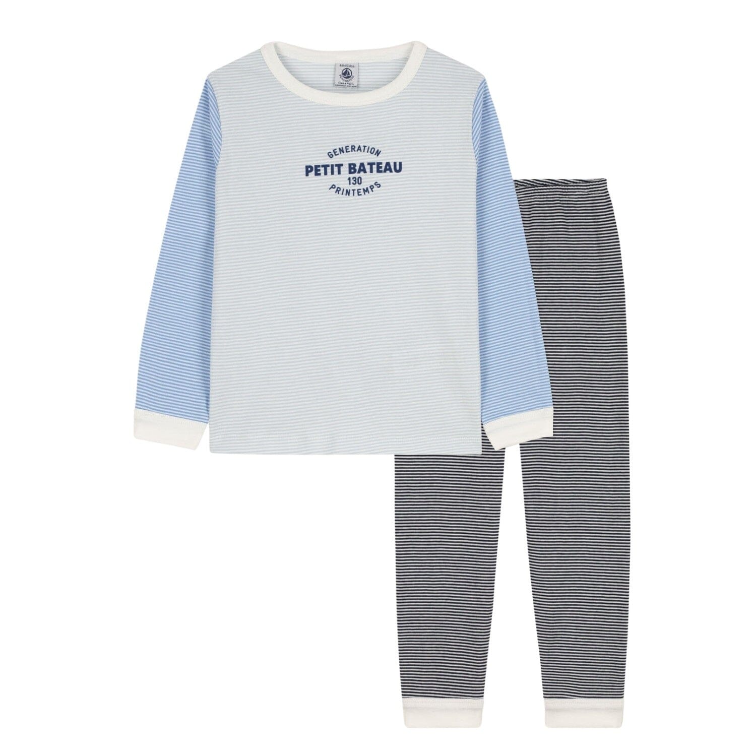 Petit Bateau Pyjama Ringelstreifen Mehrfarbig aus Rippstrick Schlafanzug Petit Bateau