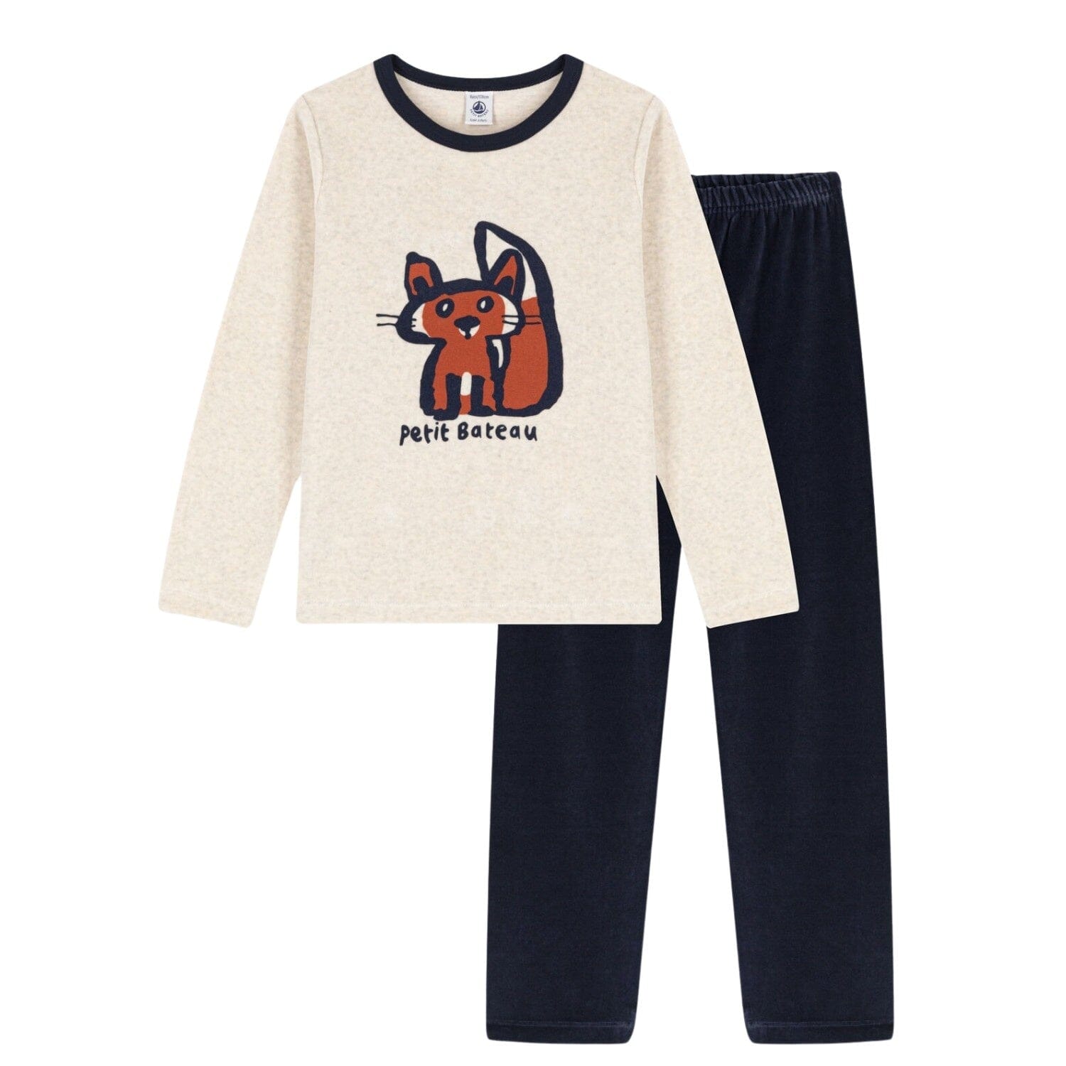 Petit Bateau Pyjama Set beige blau mit Eichhörnchen Schlafanzug Petit Bateau
