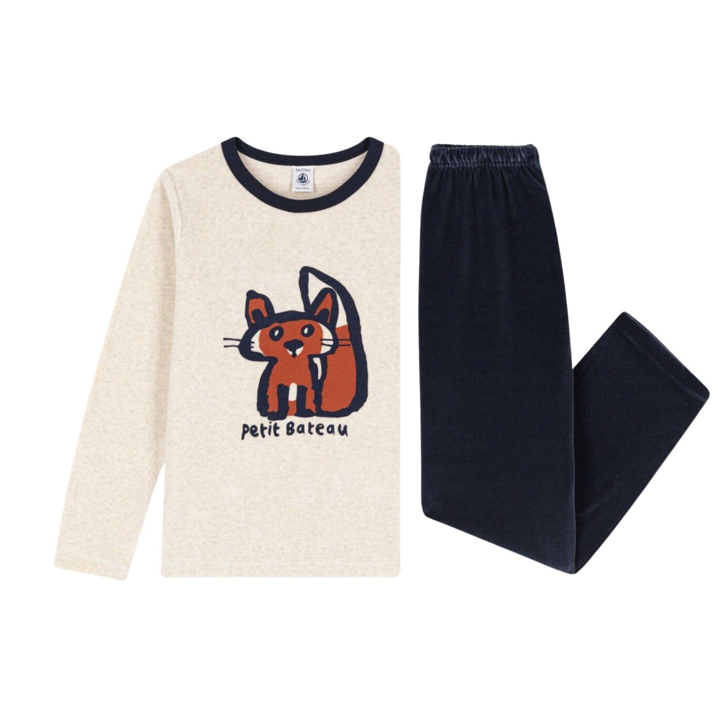 Petit Bateau Pyjama Set beige blau mit Eichhörnchen Schlafanzug Petit Bateau