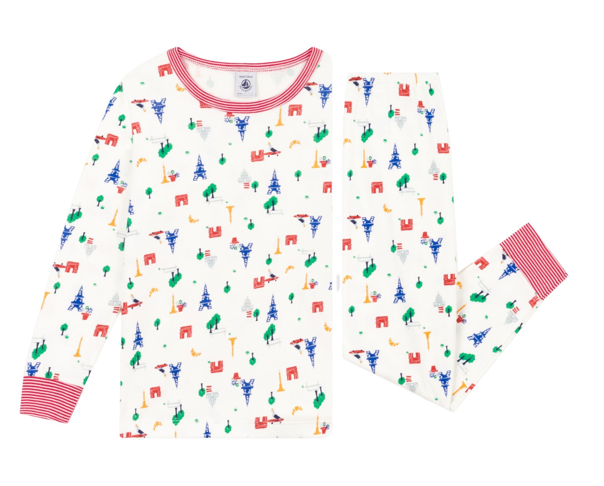 Petit Bateau Zweiteiler Pyjama mit bunten Paris Motiven Schlafanzug Petit Bateau