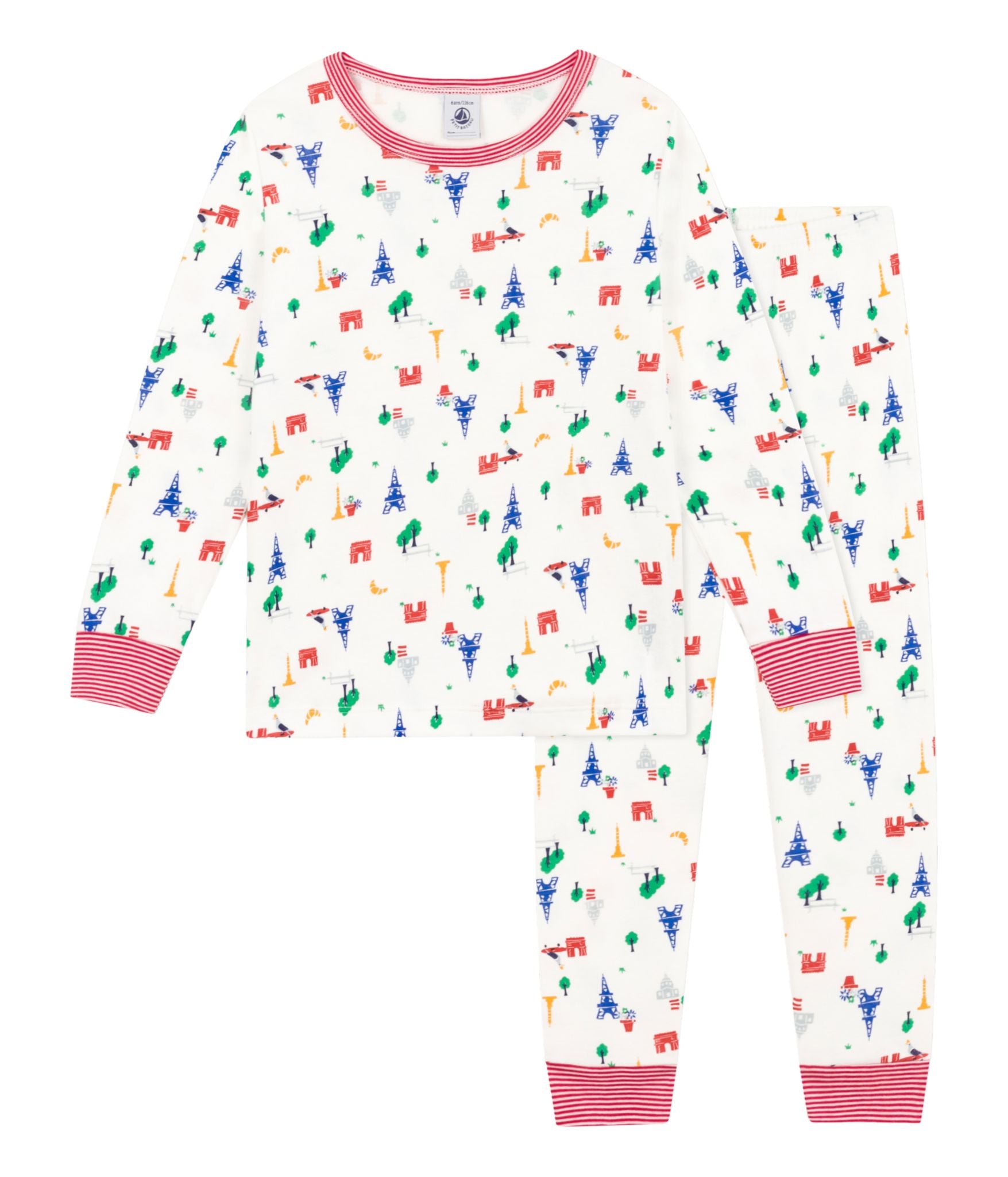 Petit Bateau Zweiteiler Pyjama mit bunten Paris Motiven Schlafanzug Petit Bateau