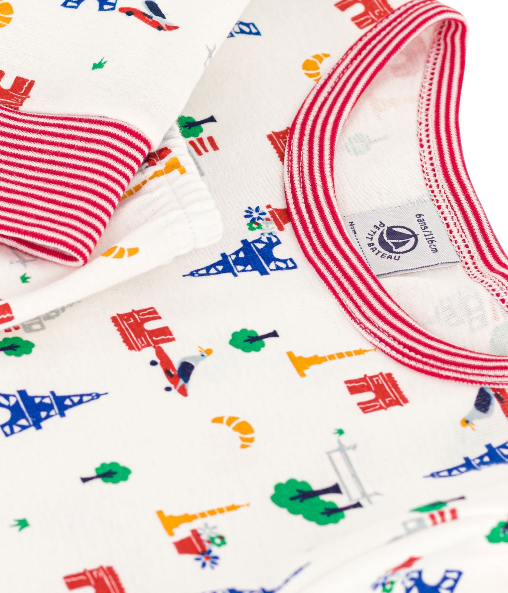 Petit Bateau Zweiteiler Pyjama mit bunten Paris Motiven Schlafanzug Petit Bateau