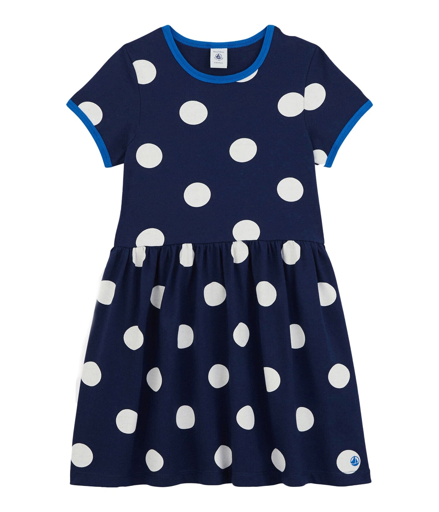 Petit Bateau kurzärmeliges gepunktetes Kleid in blau aus Baumwolljersey Kleid Petit Bateau