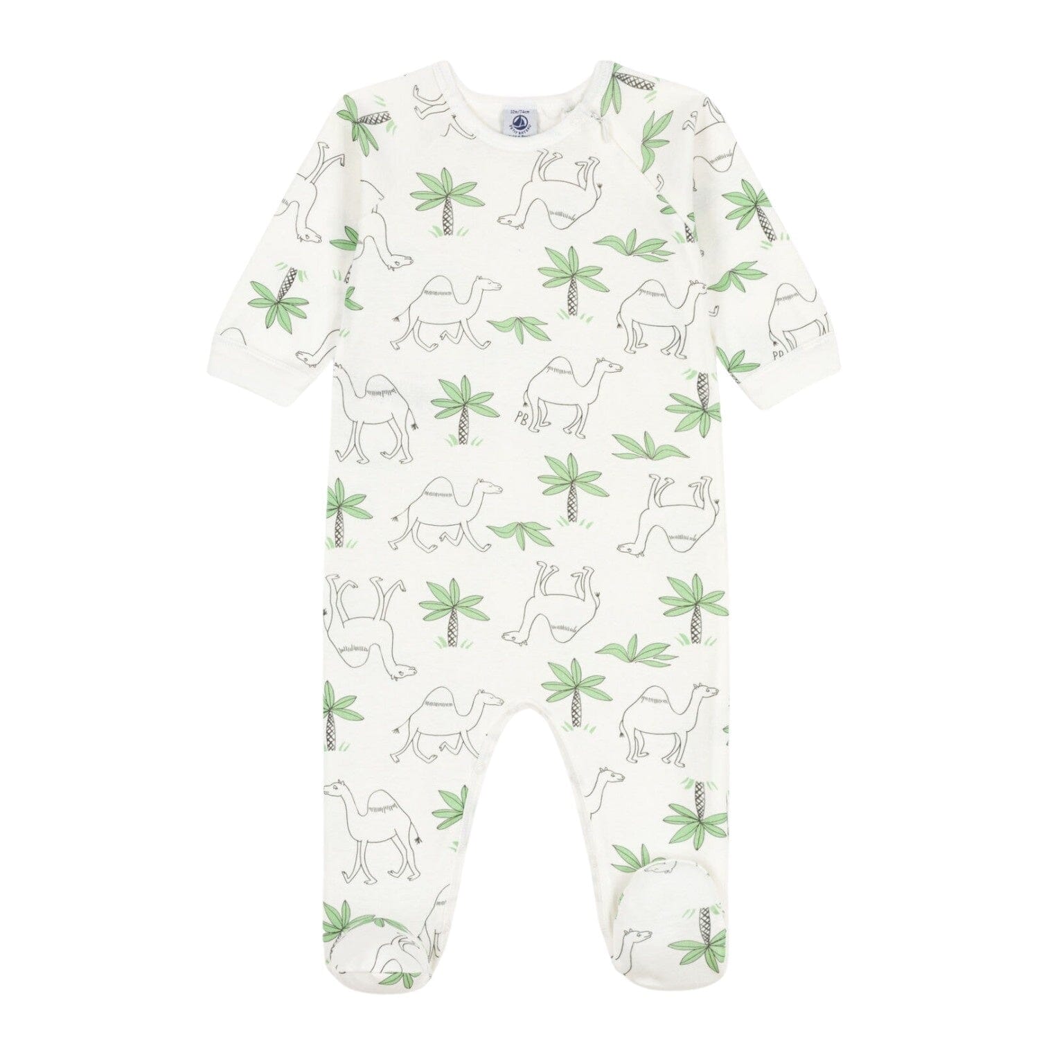 Petit Bateau Strampler Kameldruck weiß und grün Strampler Petit Bateau