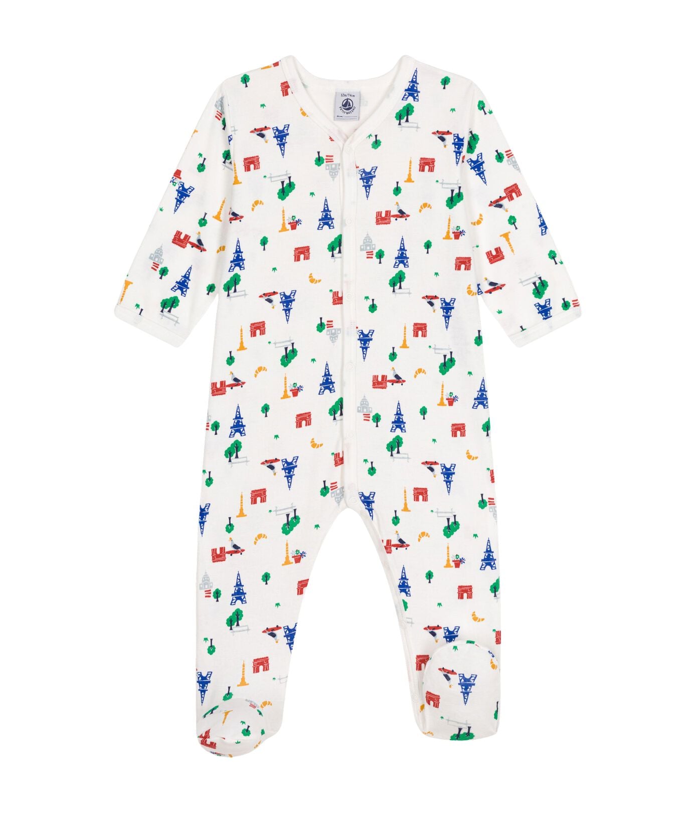 Petit Bateau weißer Strampler mit buntem Paris Motiv Aufdruck Strampler Petit Bateau