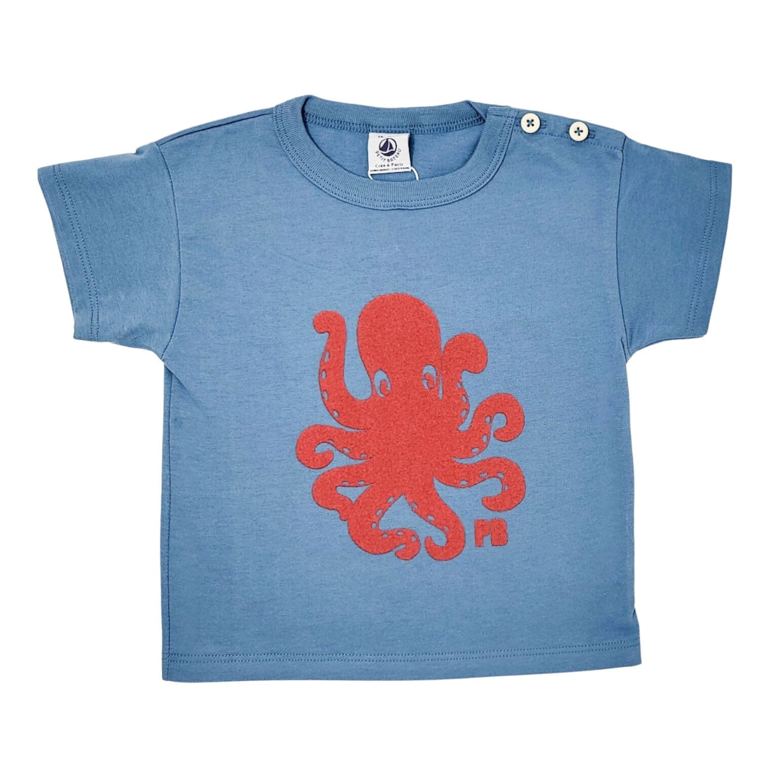 Petit Bateau T-Shirt blau mit roter Krake Motiv T-Shirt Petit Bateau