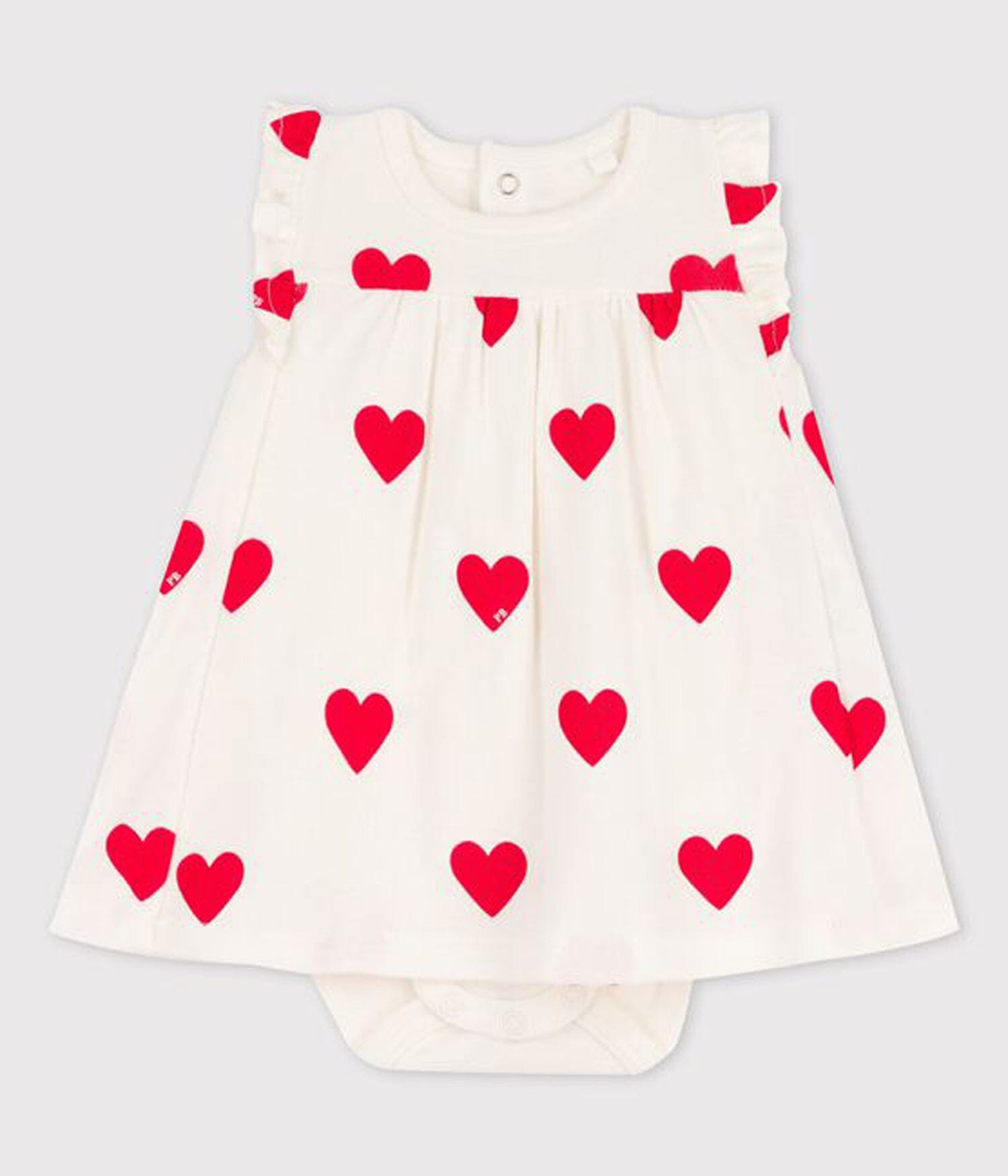 Petit Bateau Baby Body-Kleid weiß aus Bio-Baumwolle mit Herzen ohne Ärmel aus Bio-Baumwolle Bodykleid Petit Bateau