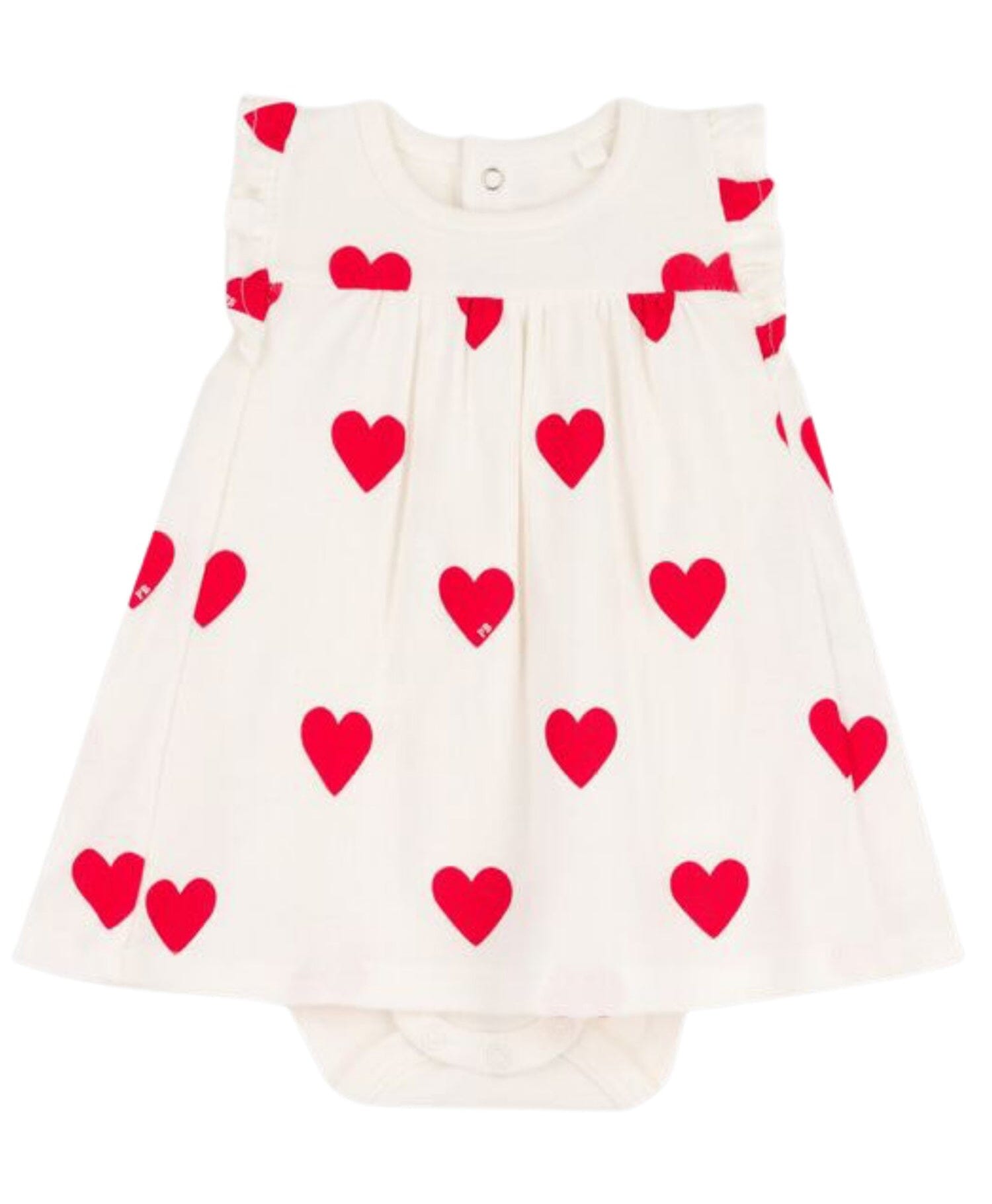 Petit Bateau Baby Body-Kleid weiß aus Bio-Baumwolle mit Herzen ohne Ärmel aus Bio-Baumwolle Bodykleid Petit Bateau