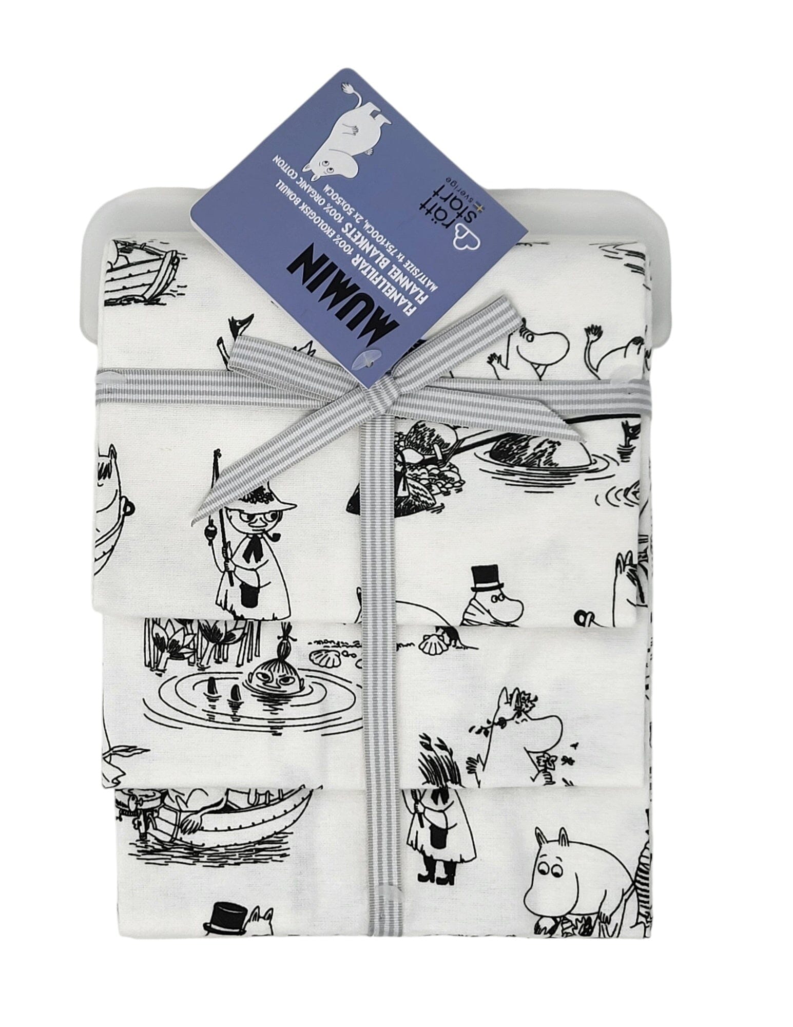 Rätt Start Moomin Flanelldecken Set 3-teilig weiß schwarz Babydecke Rätt Start