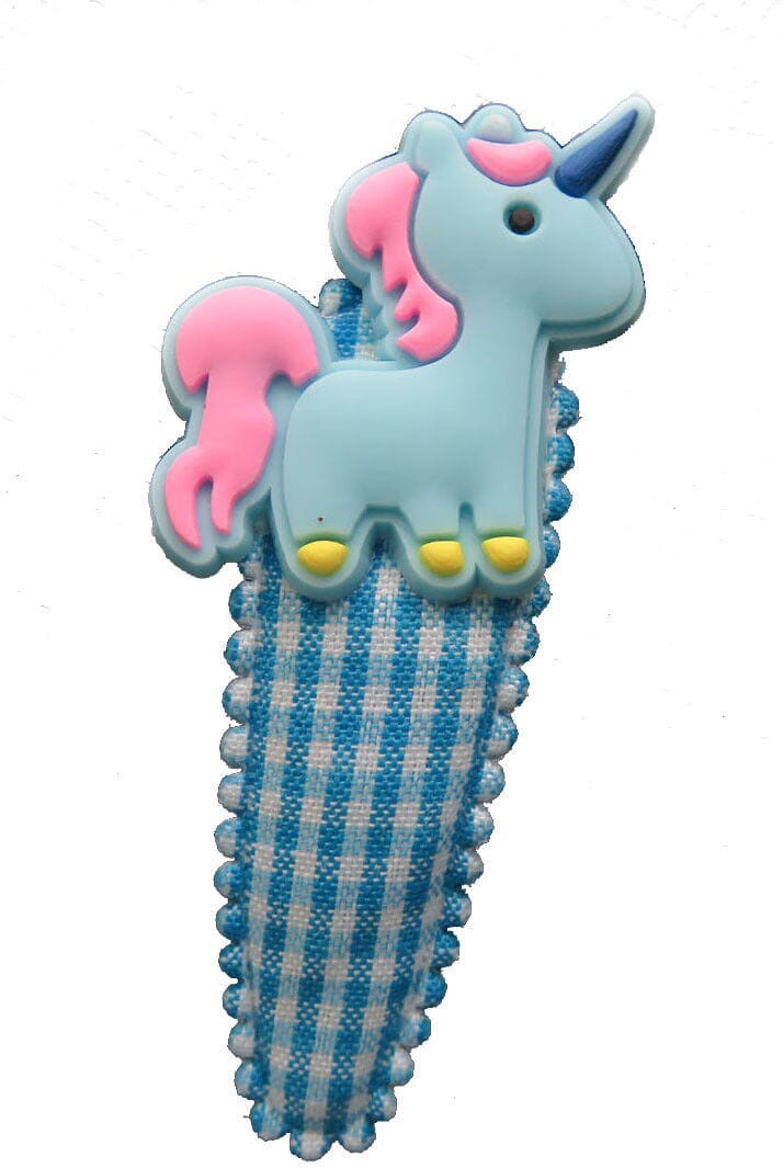 Haarspangen Einhorn auswählen Haarschmuck Mein Shop Einhorn hellblau auf Vichy türkis
