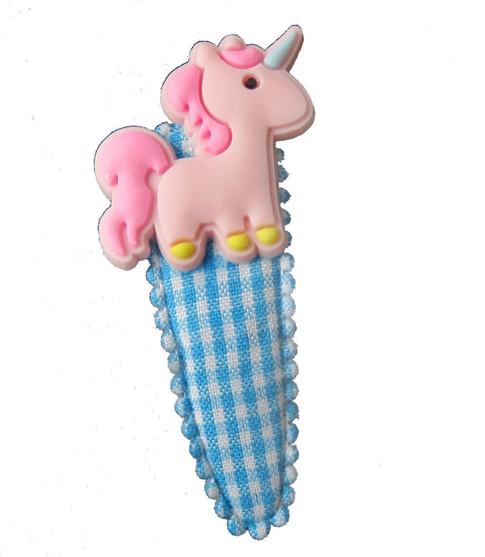 Haarspangen Einhorn auswählen Haarschmuck Mein Shop Einhorn rosa auf Vichy Karo türkis