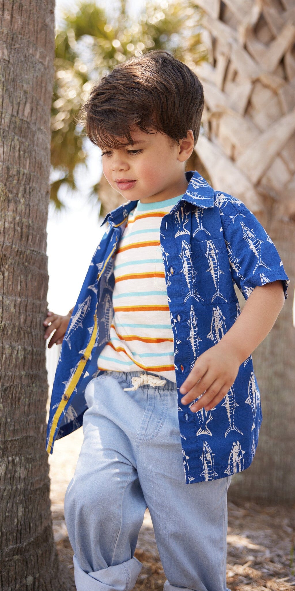 Hatley blaues kurzarm Hemd mit Knopfleiste Fisch Motiv T-Shirt Hatley