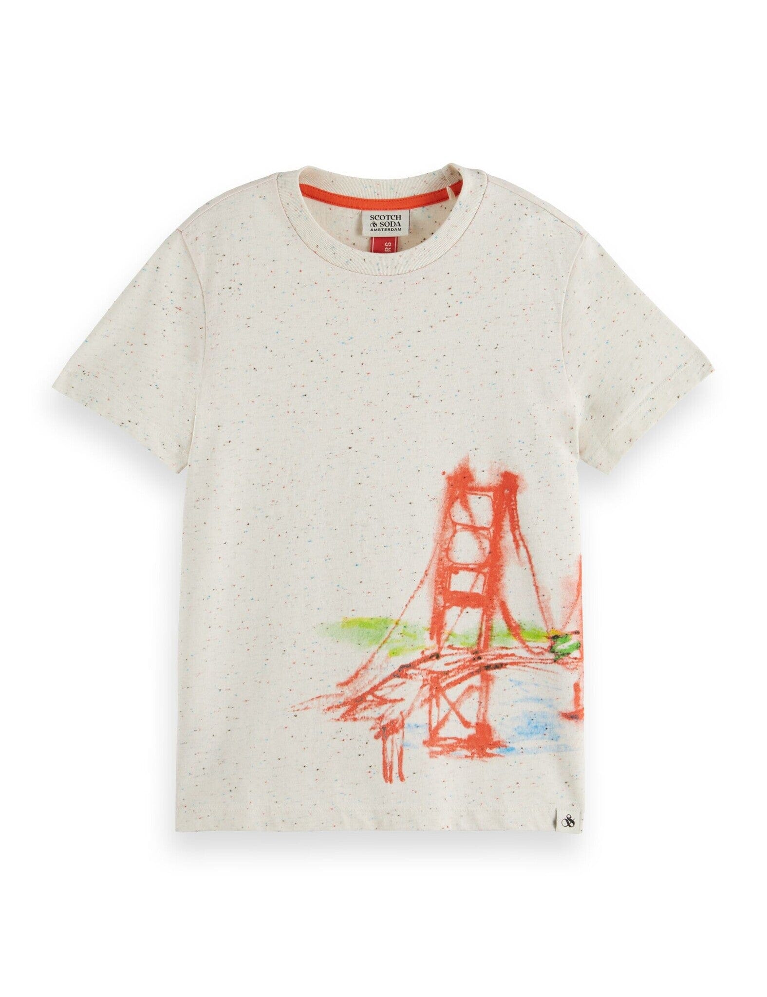 SCOTCH & SODA Kinder T-Shirt beige Punkte Brückenmotiv rot cooles Design T-Shirt Scotch & Soda