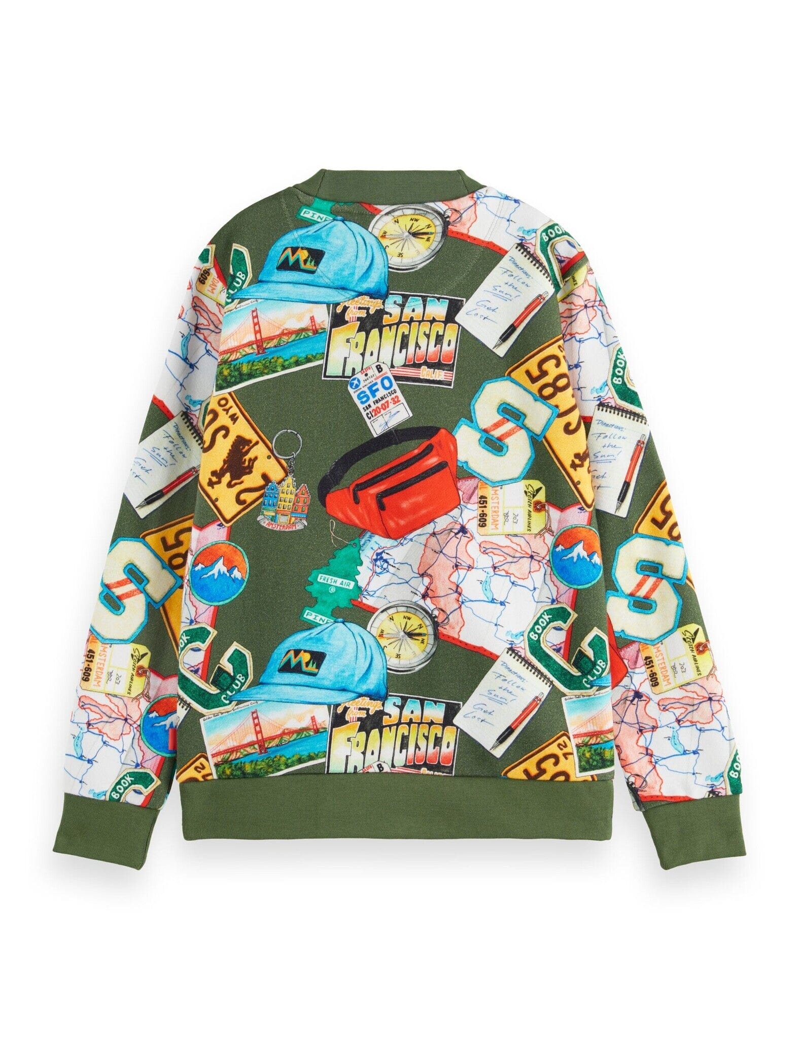 SCOTCH & SODA Sweater Roadtrip olivgrün bunt Print allover Sweatshirt Scotch & Soda