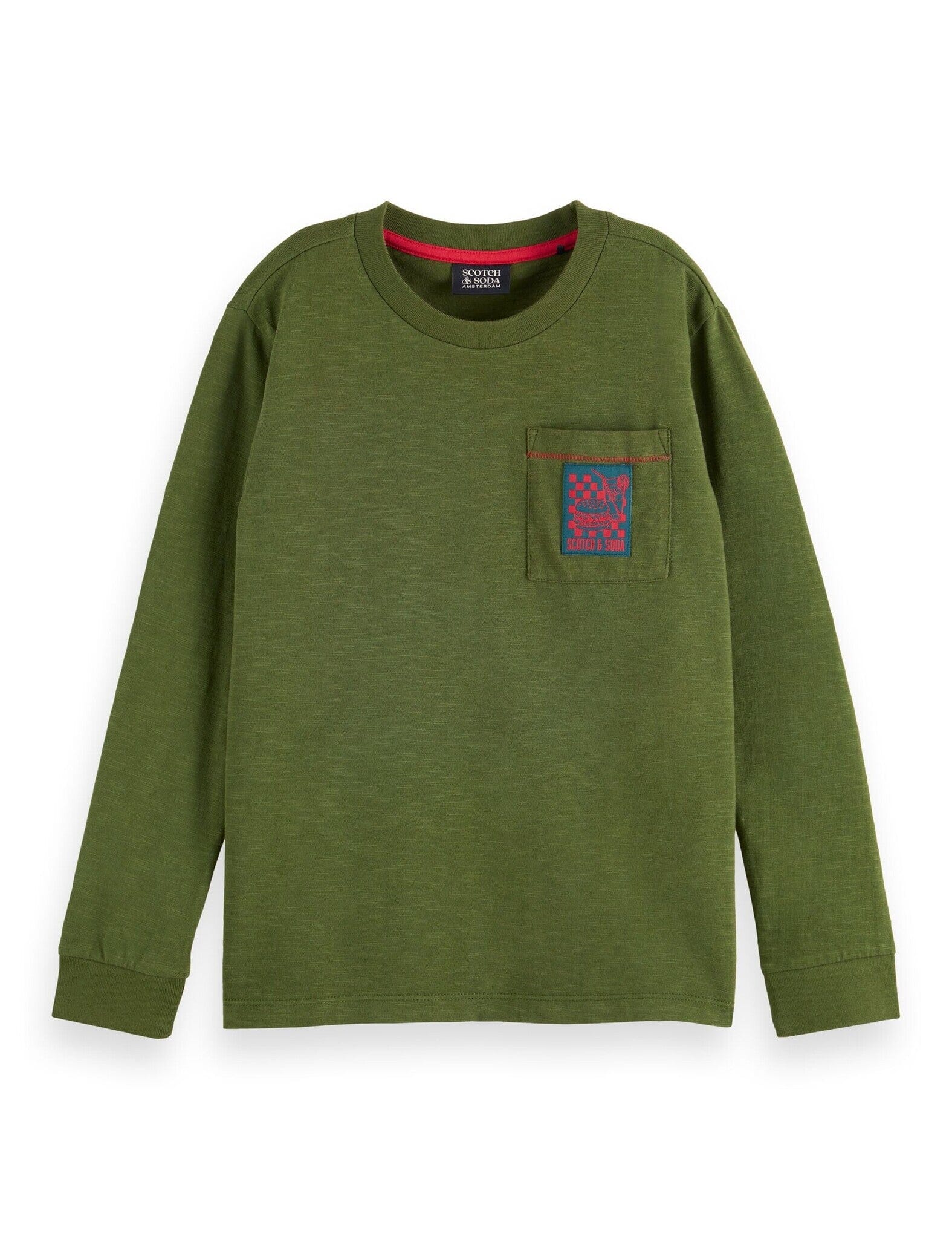 SCOTCH & SODA Langarm-Shirt Military Grün Rückenprint Burgermotiv Steve´s Burger Langarmshirt Scotch & Soda