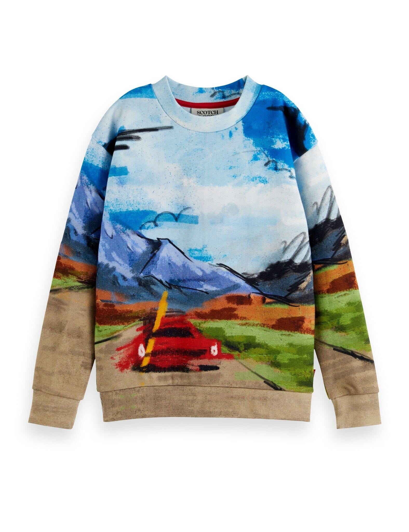 SCOTCH & SODA Sweatshirt Relaxed Fit Artwork Landschaft Sportwagen Sweatshirt Scotch & Soda
