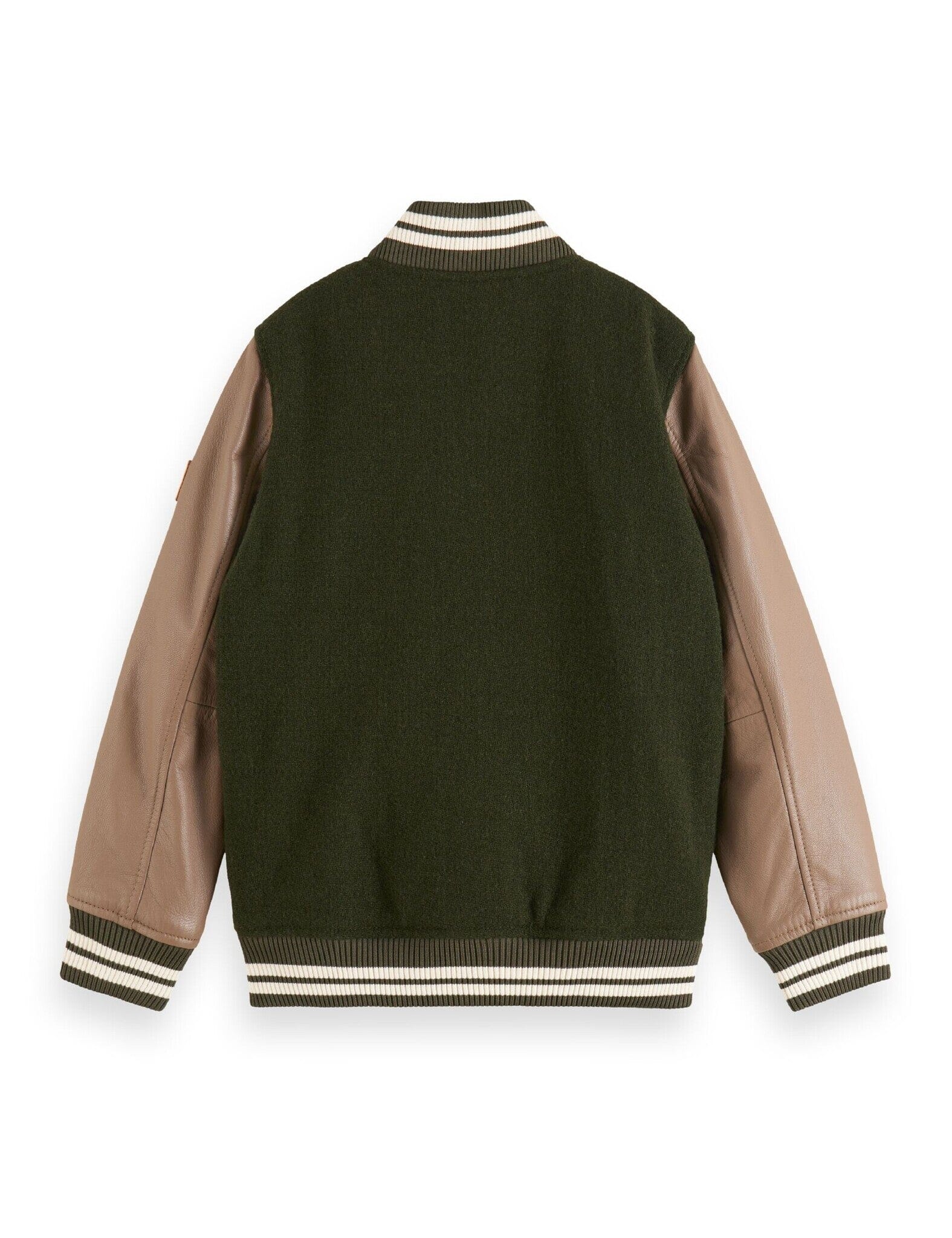 SCOTCH & SODA Collegejacke grün, braun, weiß aus Wolle mit Lederärmeln Varsity Jacket Logo Jacke Scotch & Soda