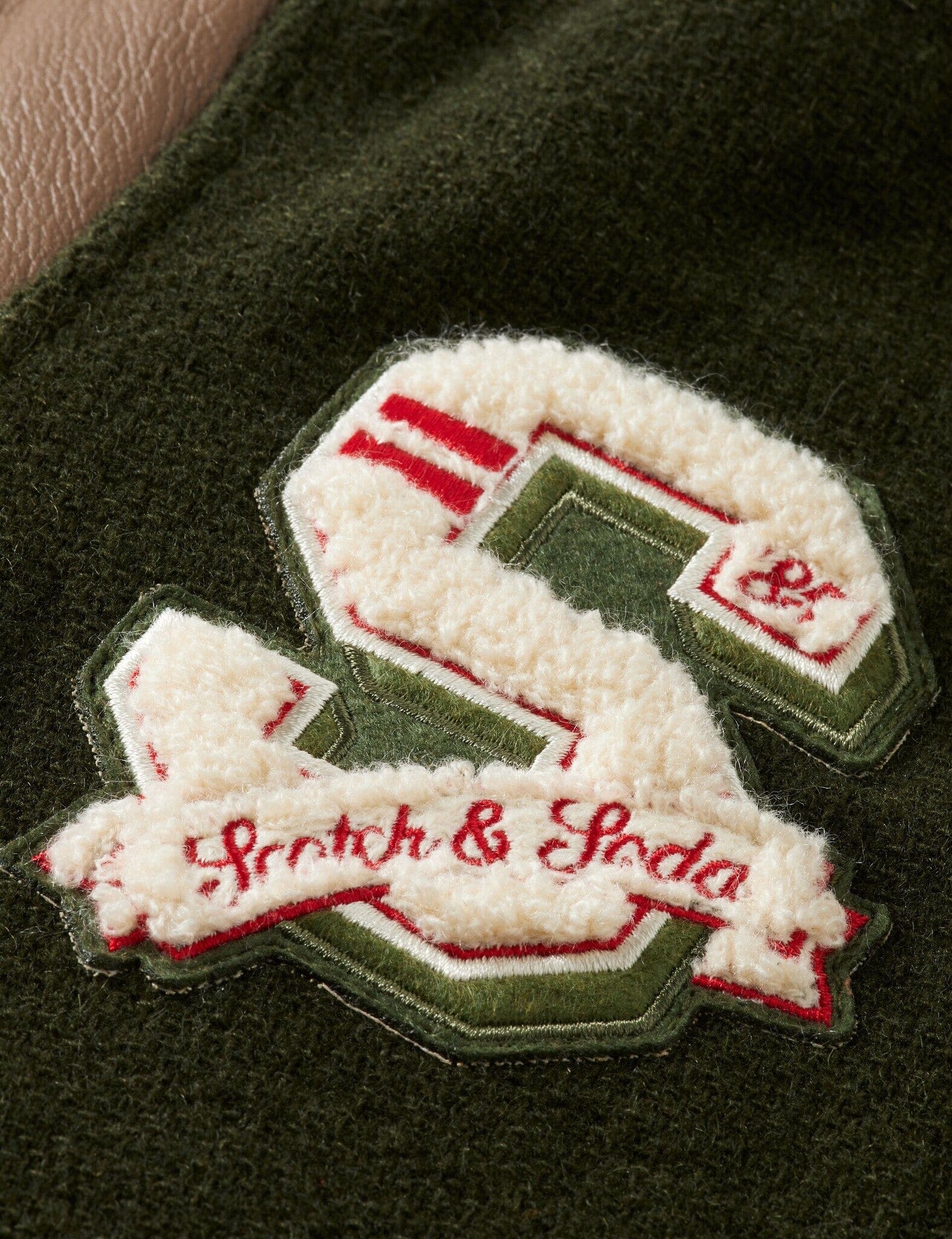 SCOTCH & SODA Collegejacke grün, braun, weiß aus Wolle mit Lederärmeln Varsity Jacket Logo Jacke Scotch & Soda