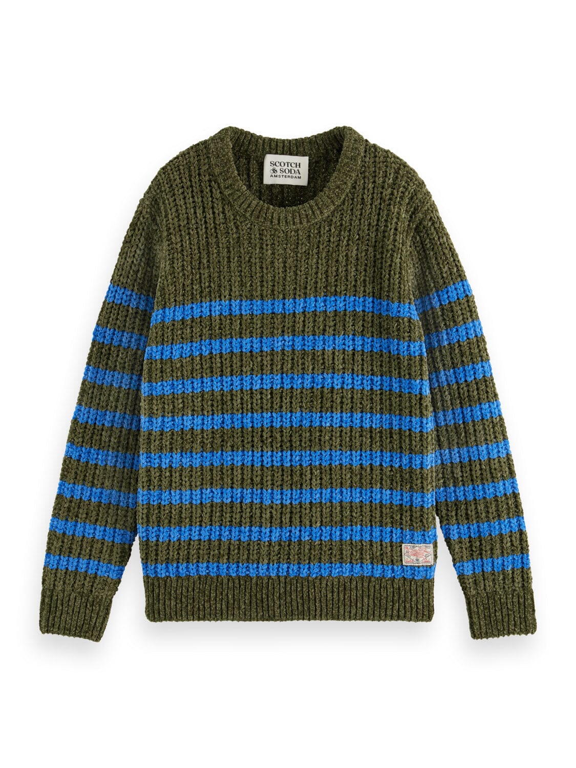 SCOTCH & SODA Strickpullover aus Chenille military blau Streifen angenehm warm Pullover Scotch & Soda