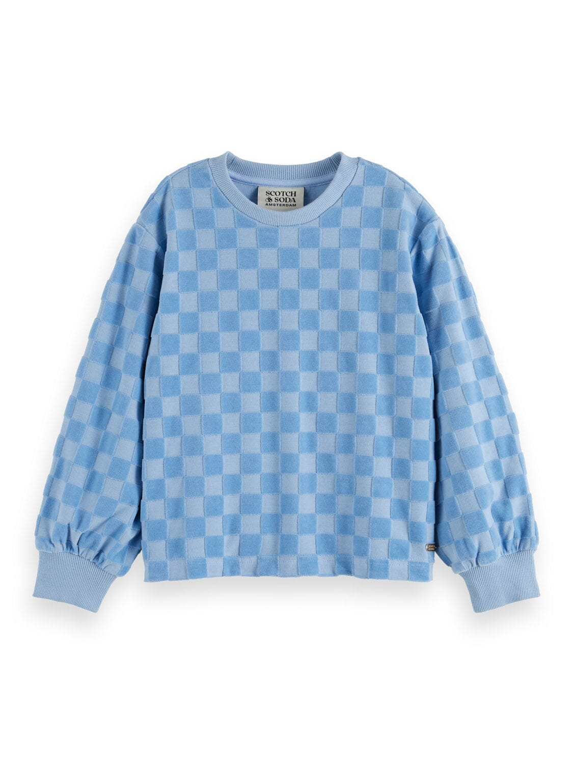 SCOTCH & SODA Sweatshirt Schachbrettmuster Velours hellblau Crewneck Sweatshirt Scotch & Soda