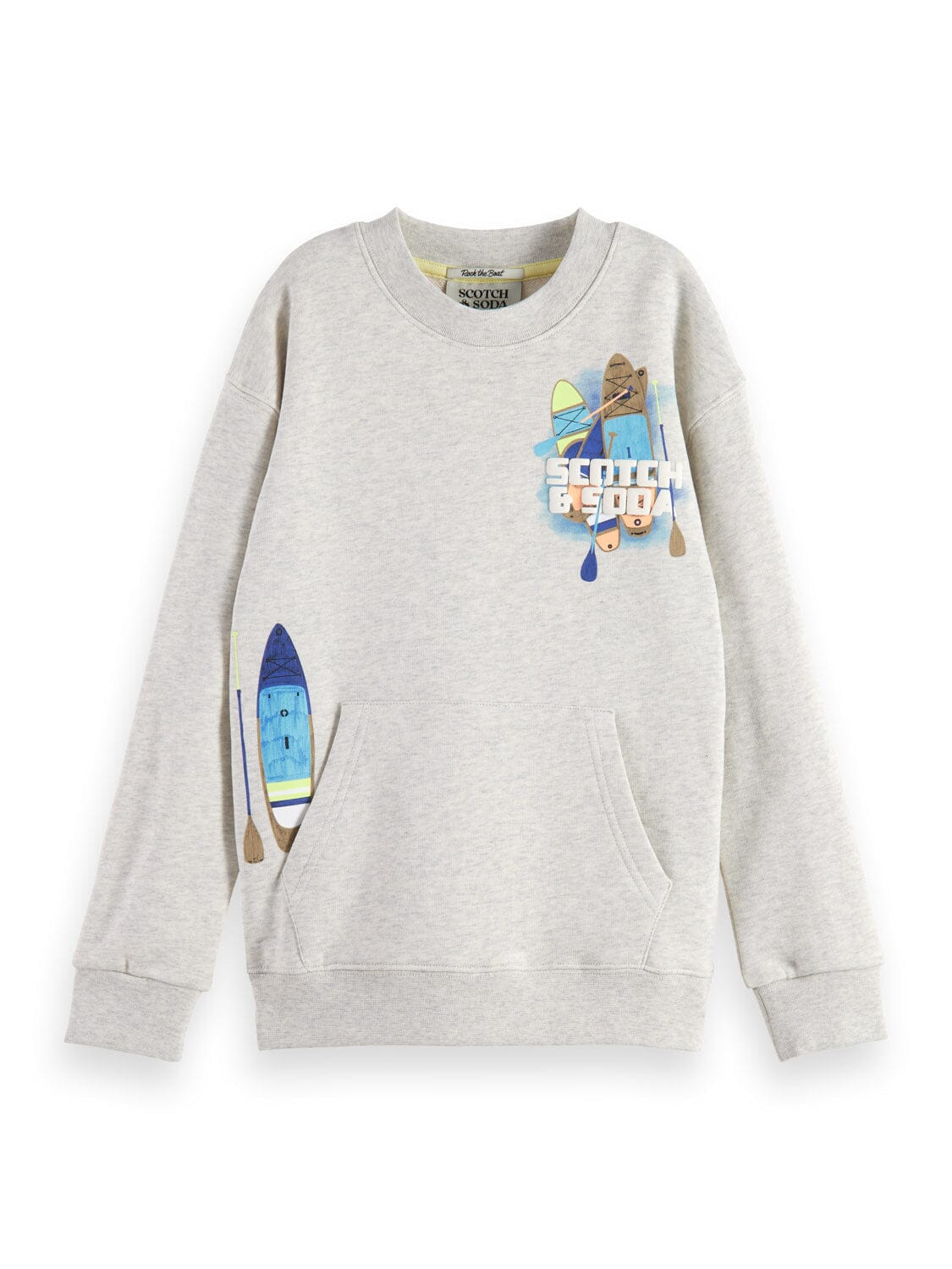 SCOTCH & SODA Sweatshirt grey melange Känguru Tasche Standup Paddle Print angenehm warm Sweatshirt Scotch & Soda