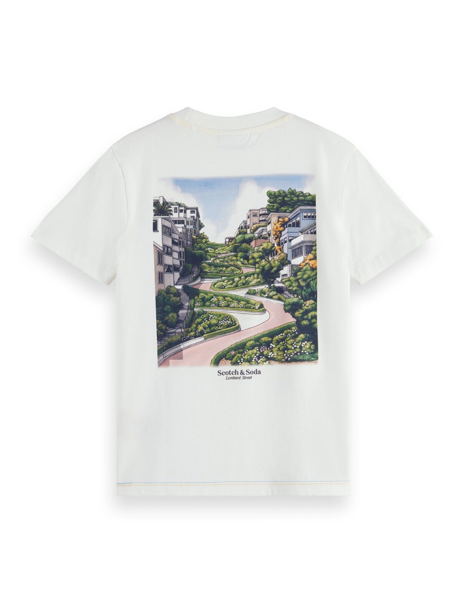 SCOTCH & SODA Kinder T-Shirt creme Artwork Rückenprint Lombard Street grün Straße T-Shirt Scotch & Soda