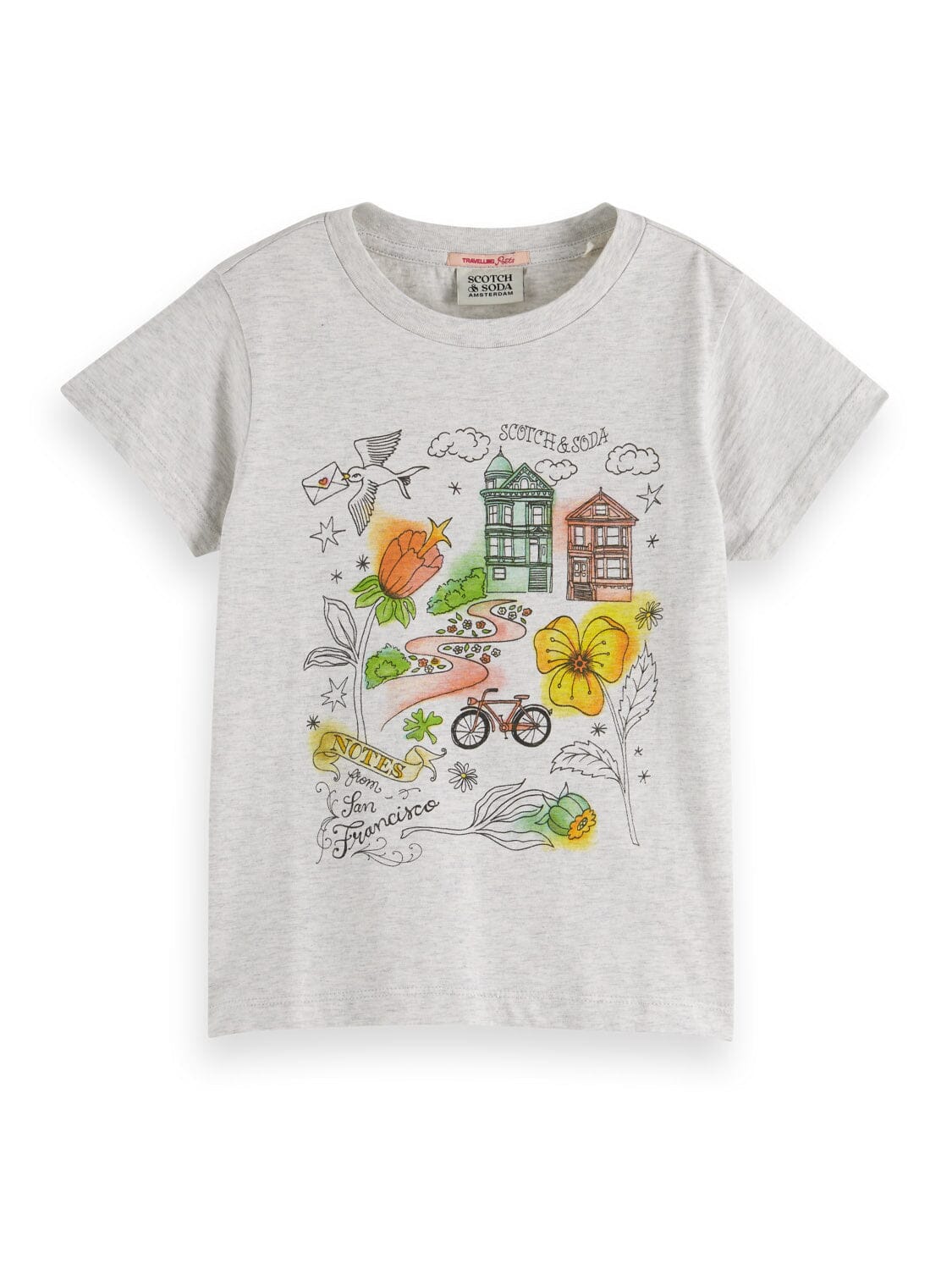 SCOTCH & SODA Kinder T-Shirt hellgrau greymelange Natur Haus Blumen Print T-Shirt Scotch & Soda